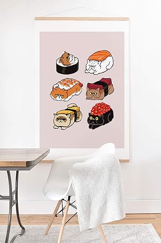 Society6 Huebucket Sushi - Impresión artística de gato persa y colgador, 18 x 24 pulgadas, color rojo