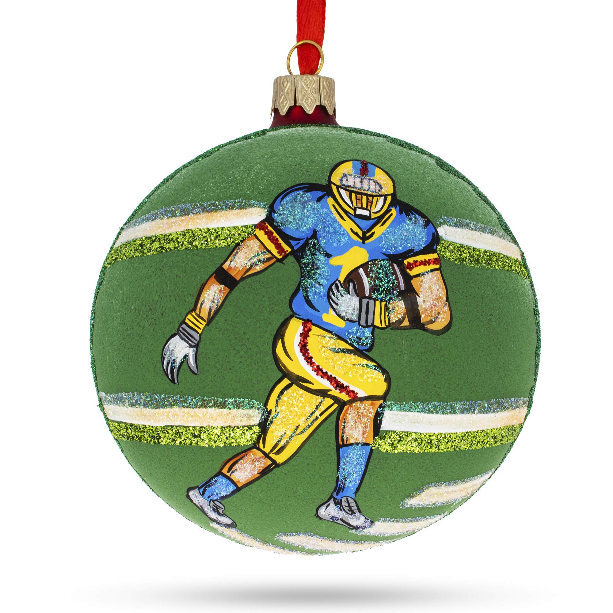 Boule de Noël football en verre de 10 cm pour sapin thématique sport