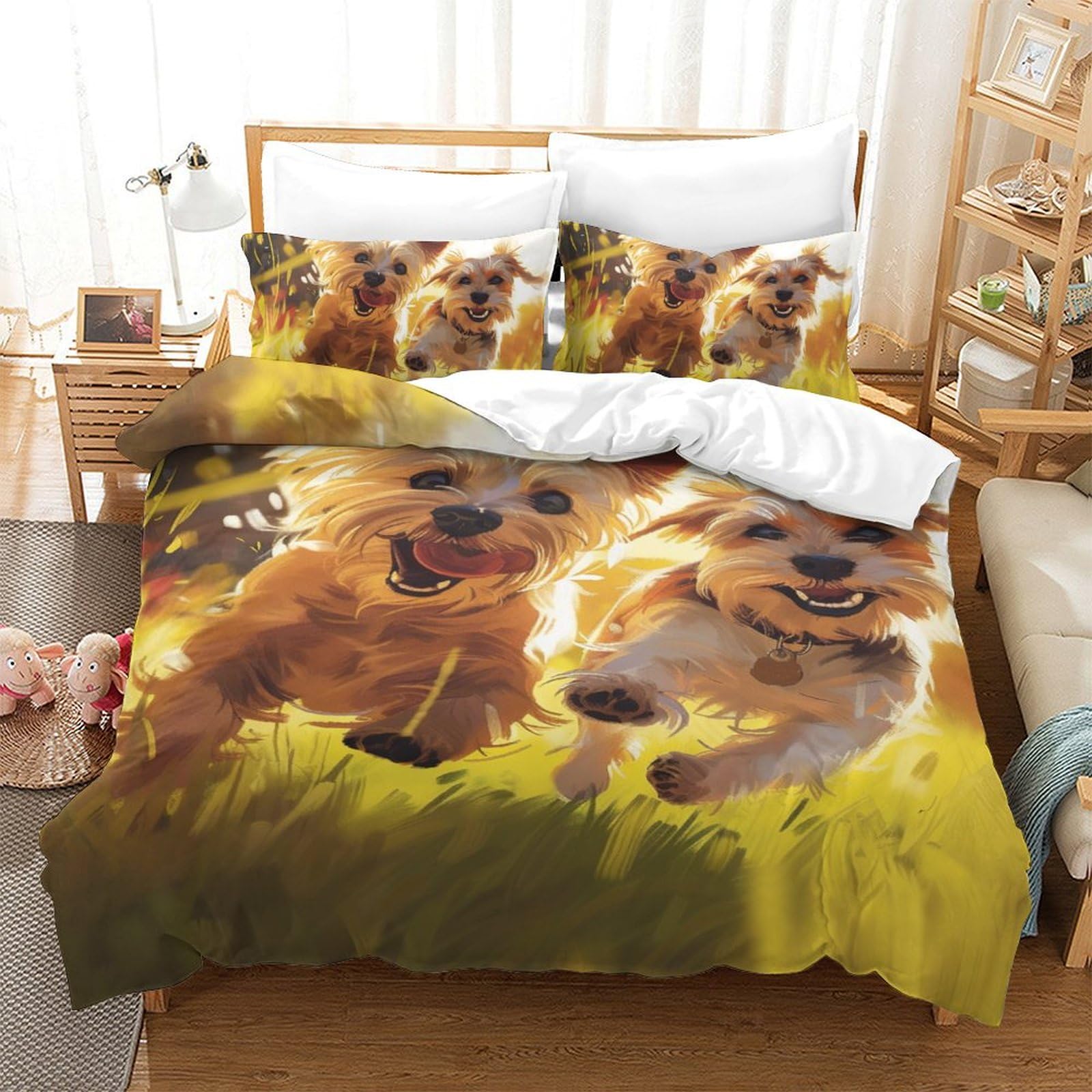 Ensemble de literie microfibre Yorkshire Terrier 140x200 pour lit 1 place avec taie d'oreiller