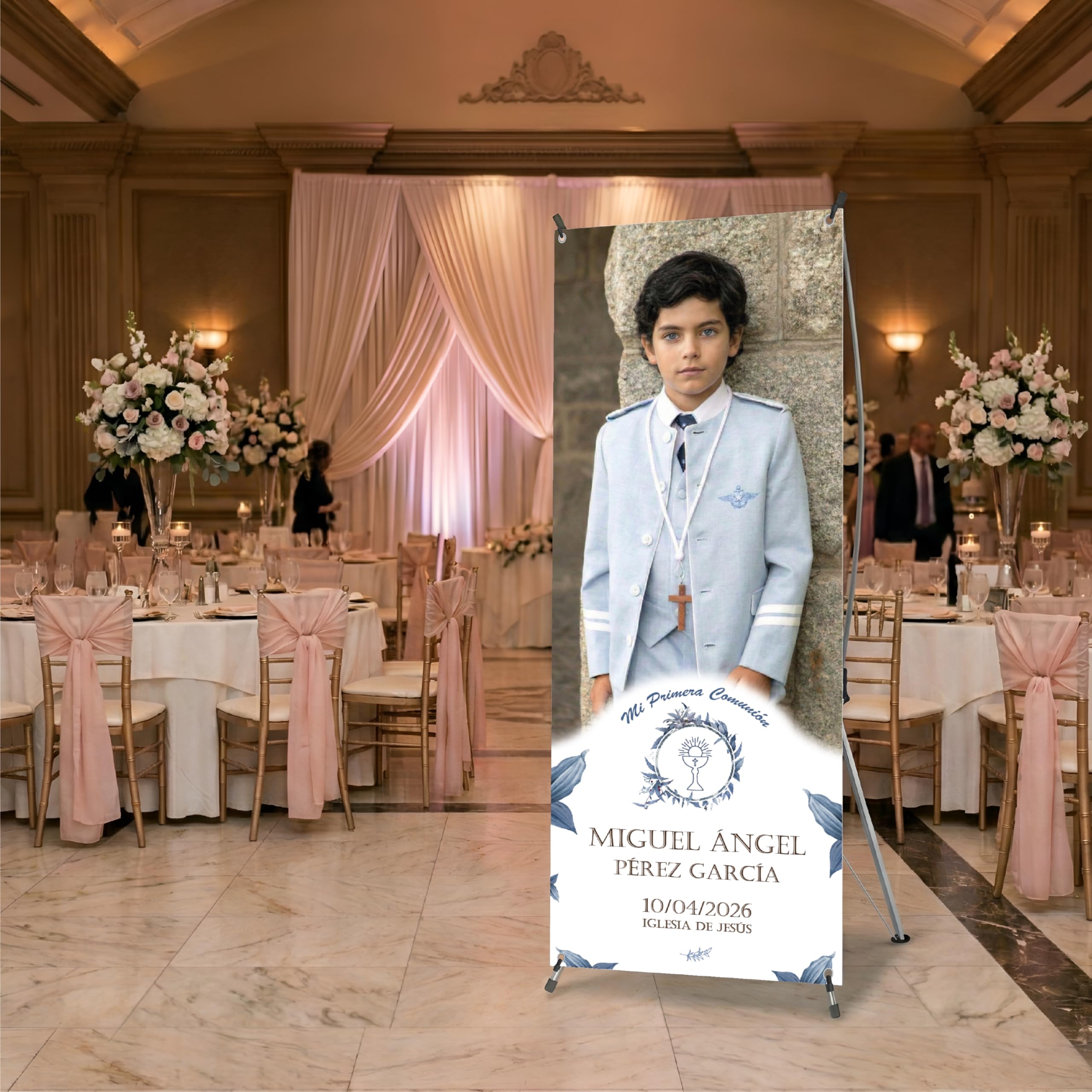 Photocall Personalizado Primera Comunión, Estructura X-Banner, 70 x 180 cm, Lona Plegable con Funda, Rectangular