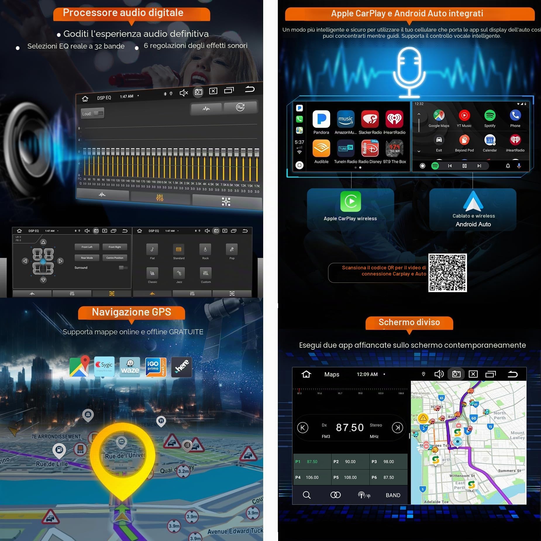 4+64GB Android 16 Autoradio per Mercedes Classe ML/GL W164 X164 Carplay | GPS Navigatore DSP Bluetooth 5.0 WiFi Dab+ TPMS Lettore DVD Schermo tattile