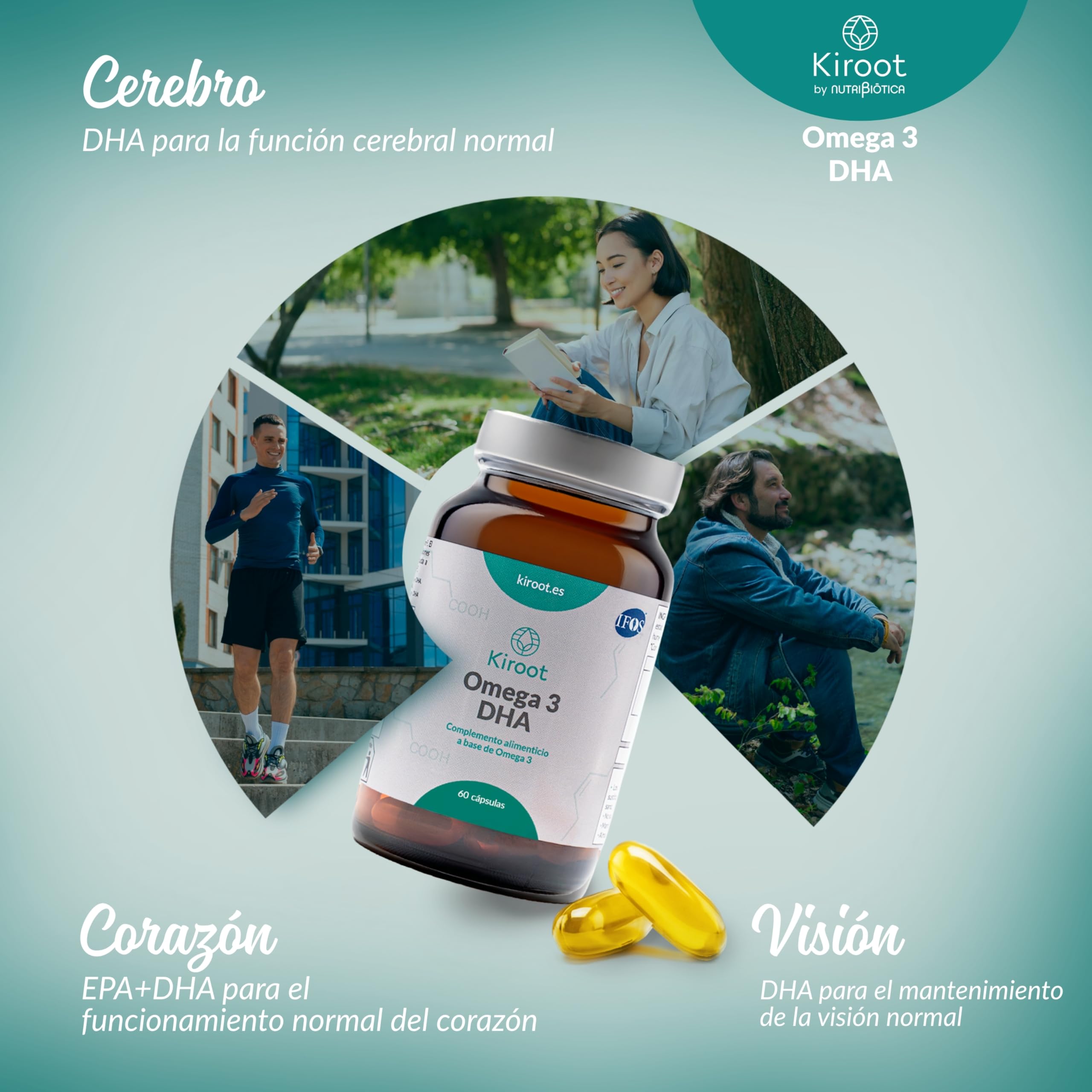 Kiroot Omega 3 DHA Alta Concentración | 60 Perlas - 1 Mes | Apoyo a Corazón, Cerebro y Visión | Triglicéridos Normales | IFOS | Sin Gluten Sin Lactosa