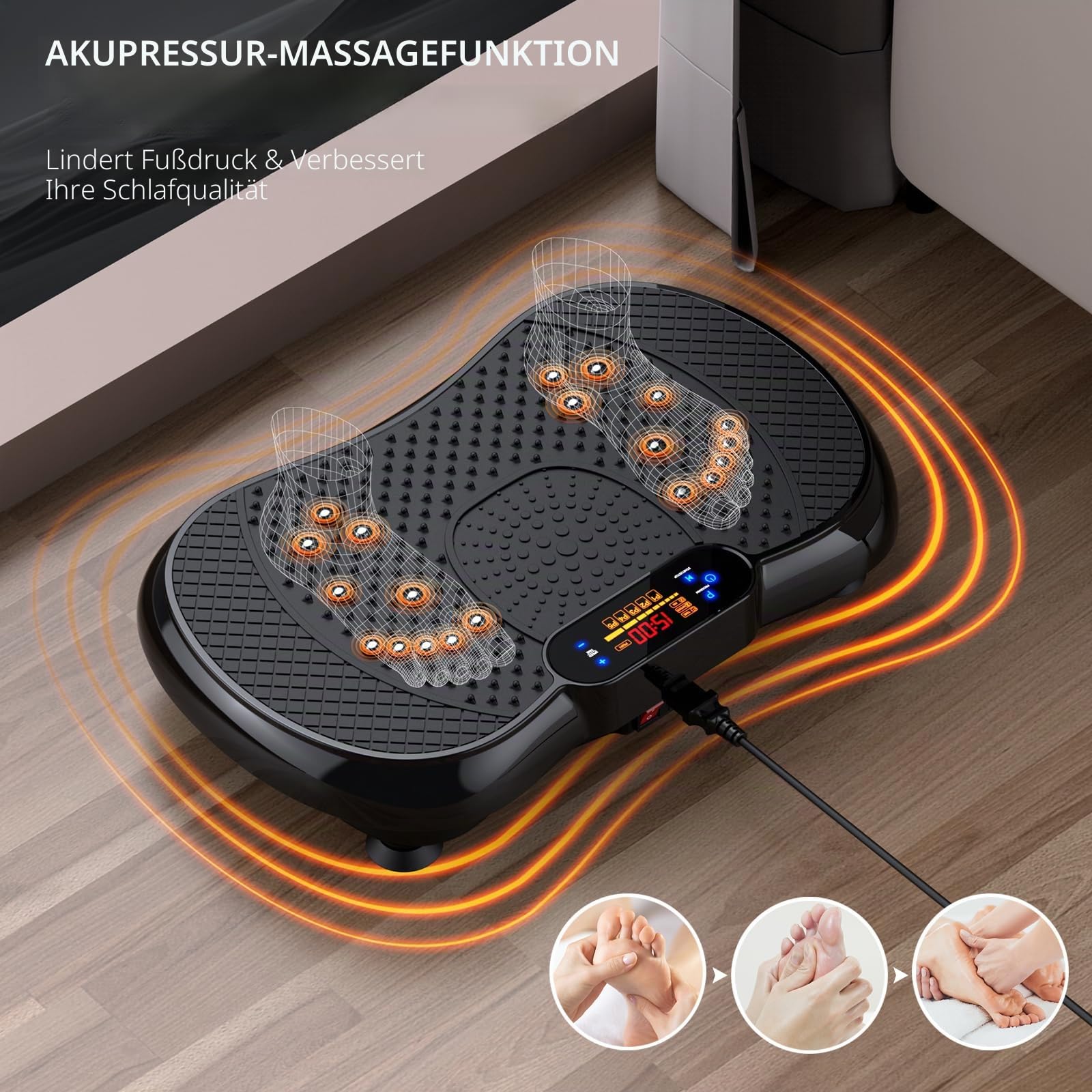 PBYRD Vibrationsplatte, 999 Intensitätsstufen + 5 Trainingsprogramme, Massagegerät & Fitnessgeräte für Ganzkörpertraining, 150 kg Kapazität Vibrationstrainer Zuhause für Abnahme, Muskelaufbau, Shaping