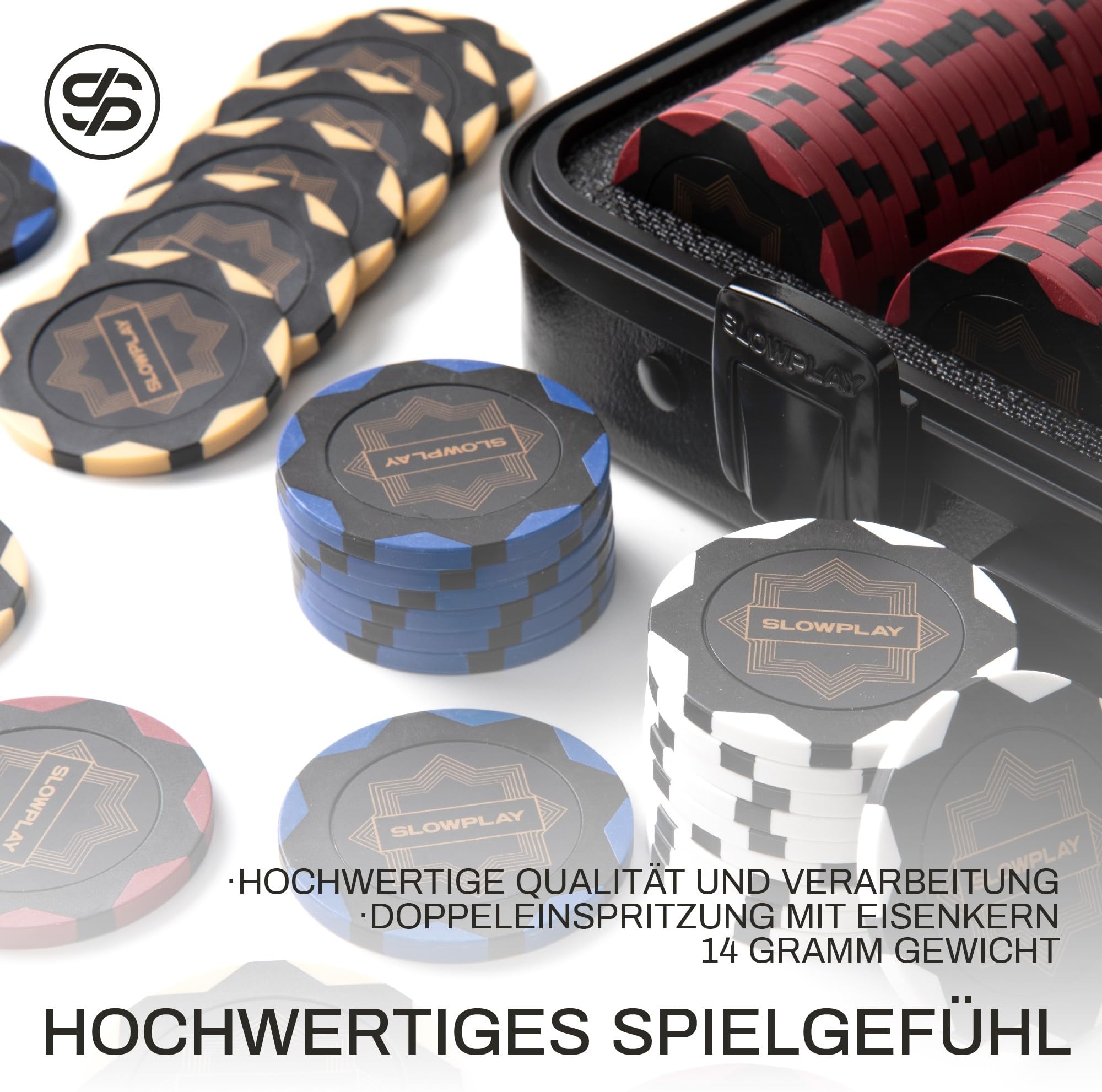 SLOWPLAY Nash Clay-Poker-Set, 14 g/40 mm Chips für Texas Hold’em | Black Gold Edition; 500 nummeriert (Full Set); Premium-Koffer mit PC-Schale; Clay-Verbundchips; Art-déco