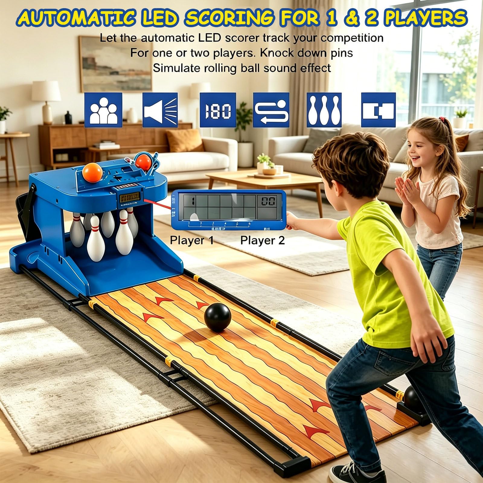 Bowling elettronico con Display LED Intelligente e Ritorno Palla Auto. Niente più punteggio Manuale o Raccolta Birilli. Trasforma Il Soggiorno in Un Parco Giochi Genitore-Figlio 3.5m/11ft