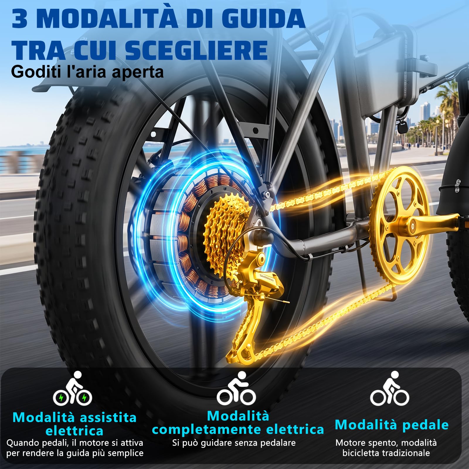 Bici Elettrica Pieghevole 20*4" Fat Tire Removable Battery 48V 13Ah 250W