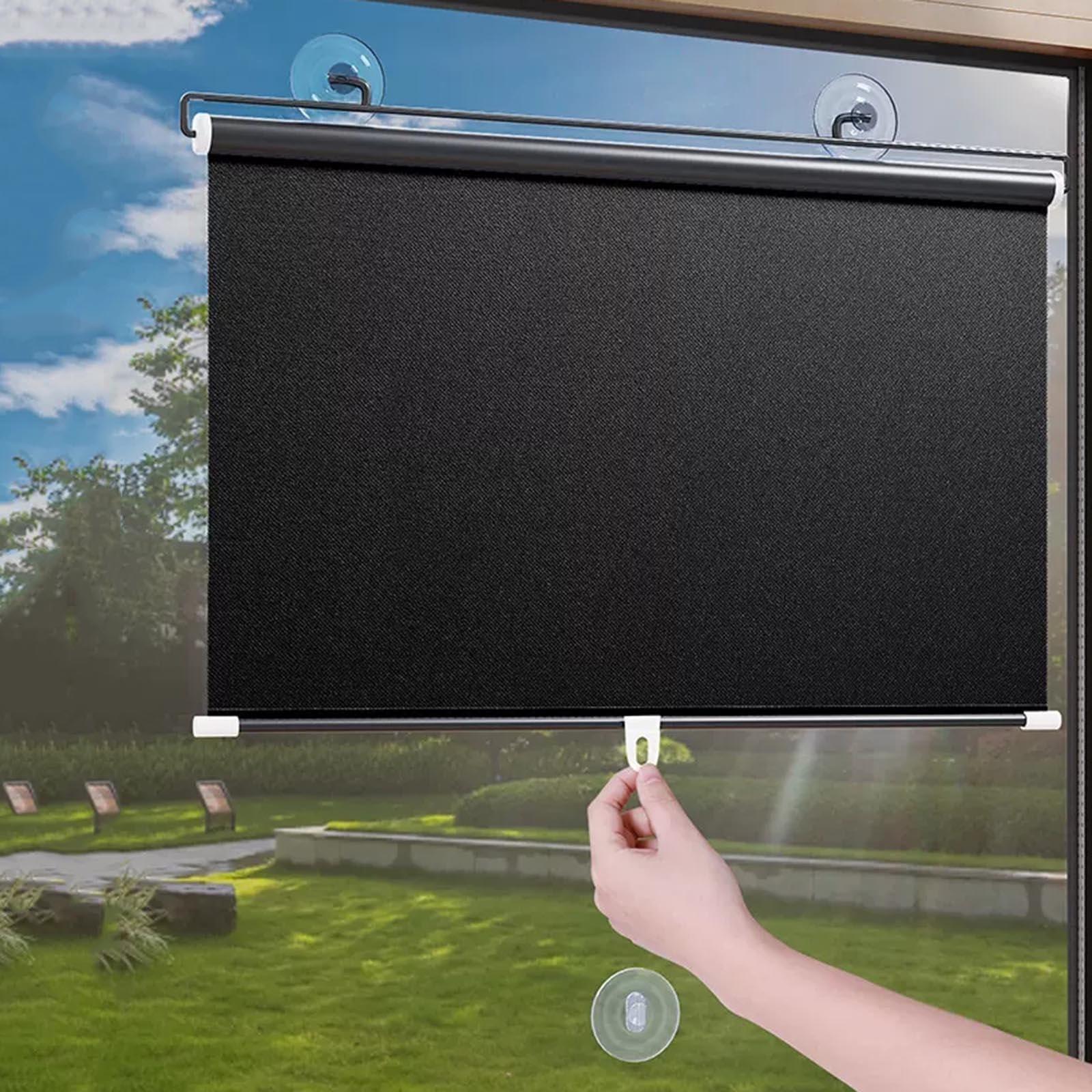 Suction Cup Roller Blinds for Windows,Sunscreen Blackout Roller Shades 40cm 45cm 50cm 58cm 68cm 80cm,No Drilling Sunshade Roll Up Blinds,Retractable Privacy Curtains,Black,W×H-80 * 125cm(31 * 49in)