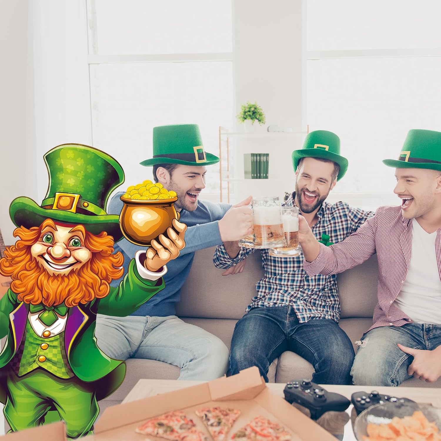 Leinuosen 1 Pcs 47"H St. Patrick's Leprechaun Cardboard Cutout Stand Ups Shamrock Leprechaun Sign Photo Props Large Gold Pot Cardboard Cutouts Irish Party Decorations for St. Patrick's Decor Supplies