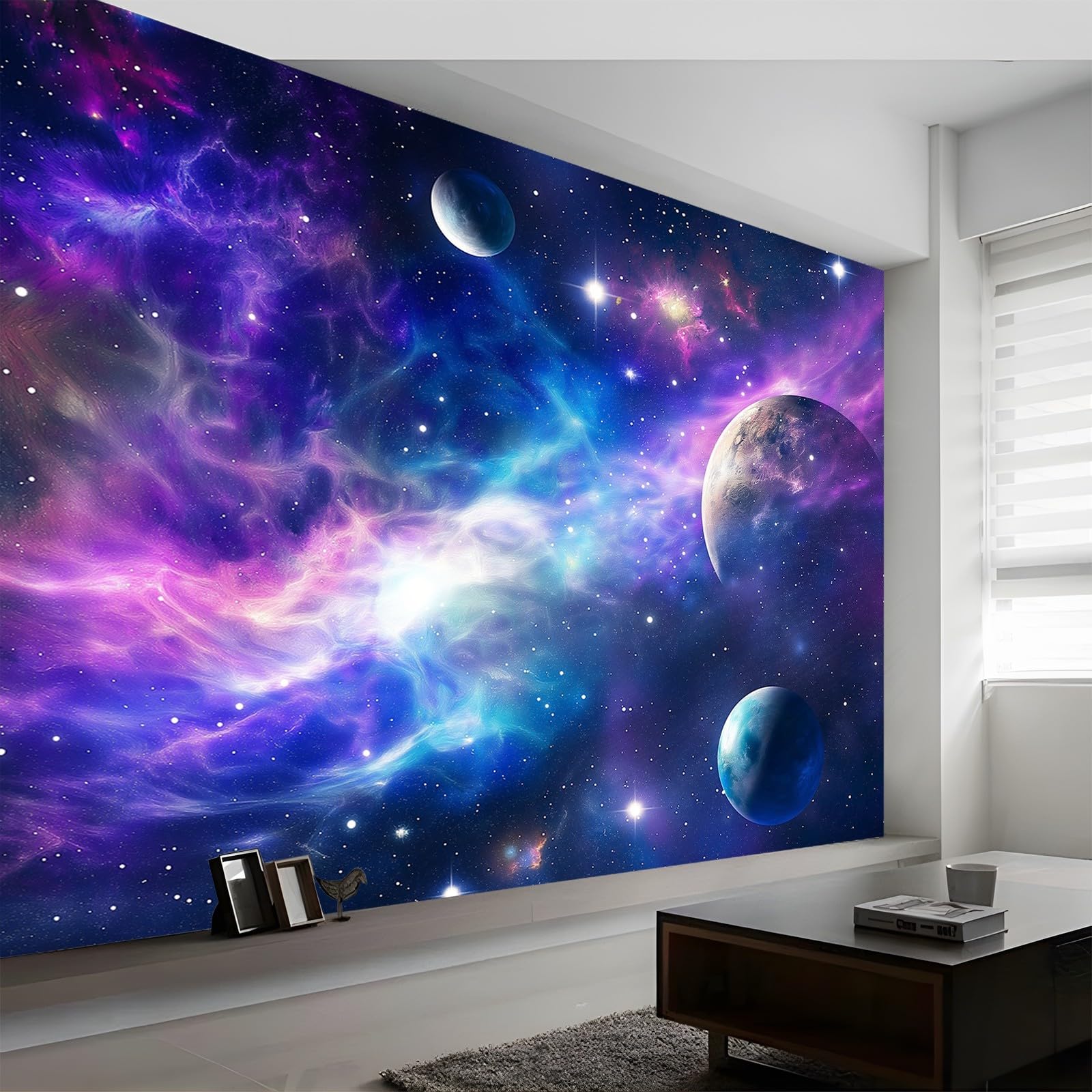Panoramiczna tapeta fantasy wszechświat planeta niebieski fioletowy 250 x 175 cm (szer. x wys.), gigantyczny plakat ścienny 3D nowoczesna tapeta dekoracja ścienna salon sypialnia sypialnia sypialnia