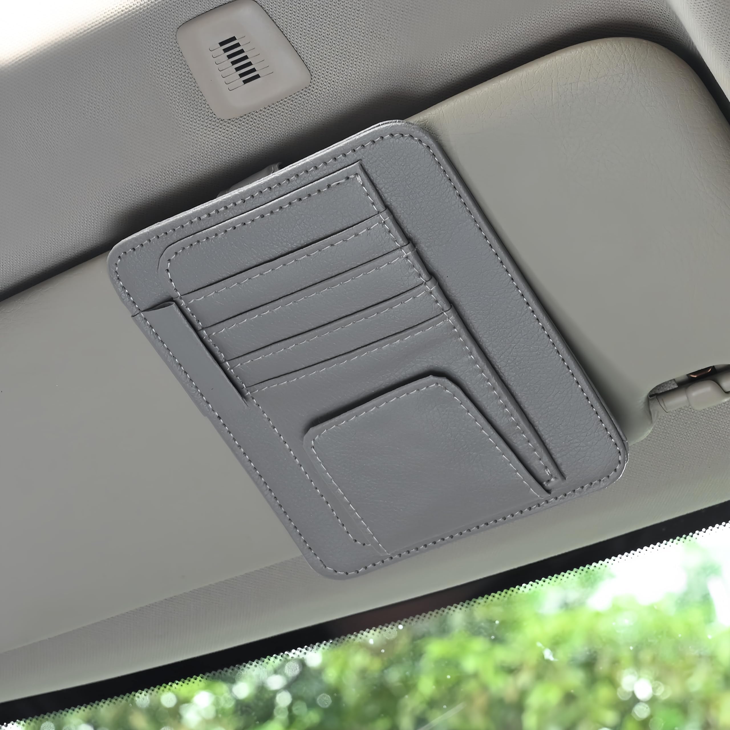 JINGDA 1 Piece Sun Visor Organizer for Abarth 500 595 695 Coppa Coppone, Multi-Pocket Visor Card Sleeve Pocket, Sunglasses Holder, Car Accessories,Grey