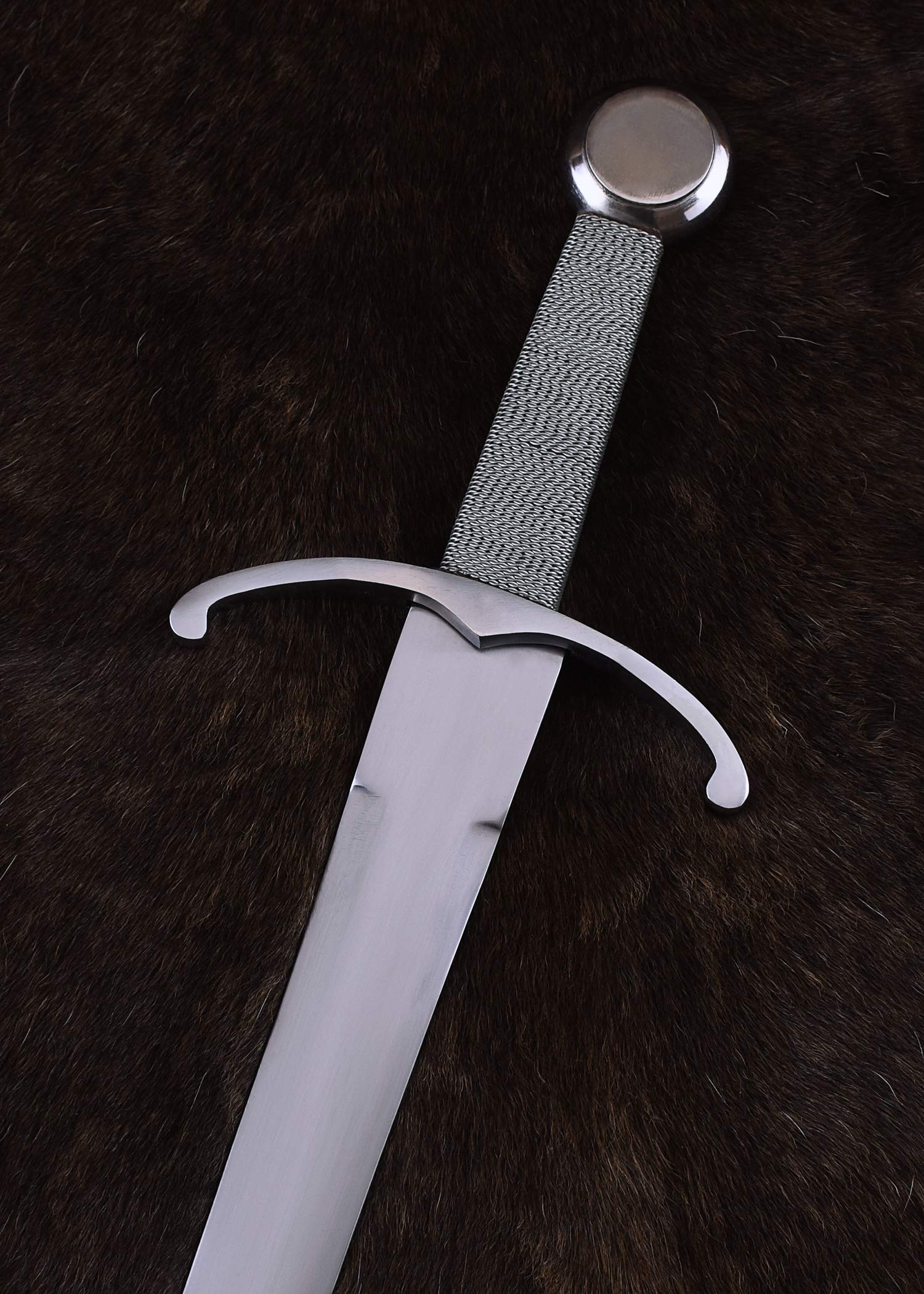 Battle-Merchant Mittelalterliches Schwert aus Stahl, 93 cm, ungeschärft | Templer, Ritter, Einhänder, mit Kreuz-Parierstange, Ledergriff, Historisches Sammlerstück & Dekoration, ab 18