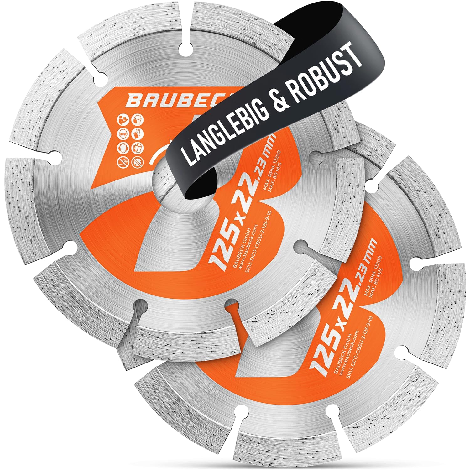 BAUBECK 2Stk. Diamantscheiben 125mm für Stein, Beton, Leistungsstark kompatibel mit Winkelschleifer von Bosch, Metabo, Diamant Trennscheibe 125 Diamanttrennscheibe 125 Diamant Trennscheibe 125 Stein