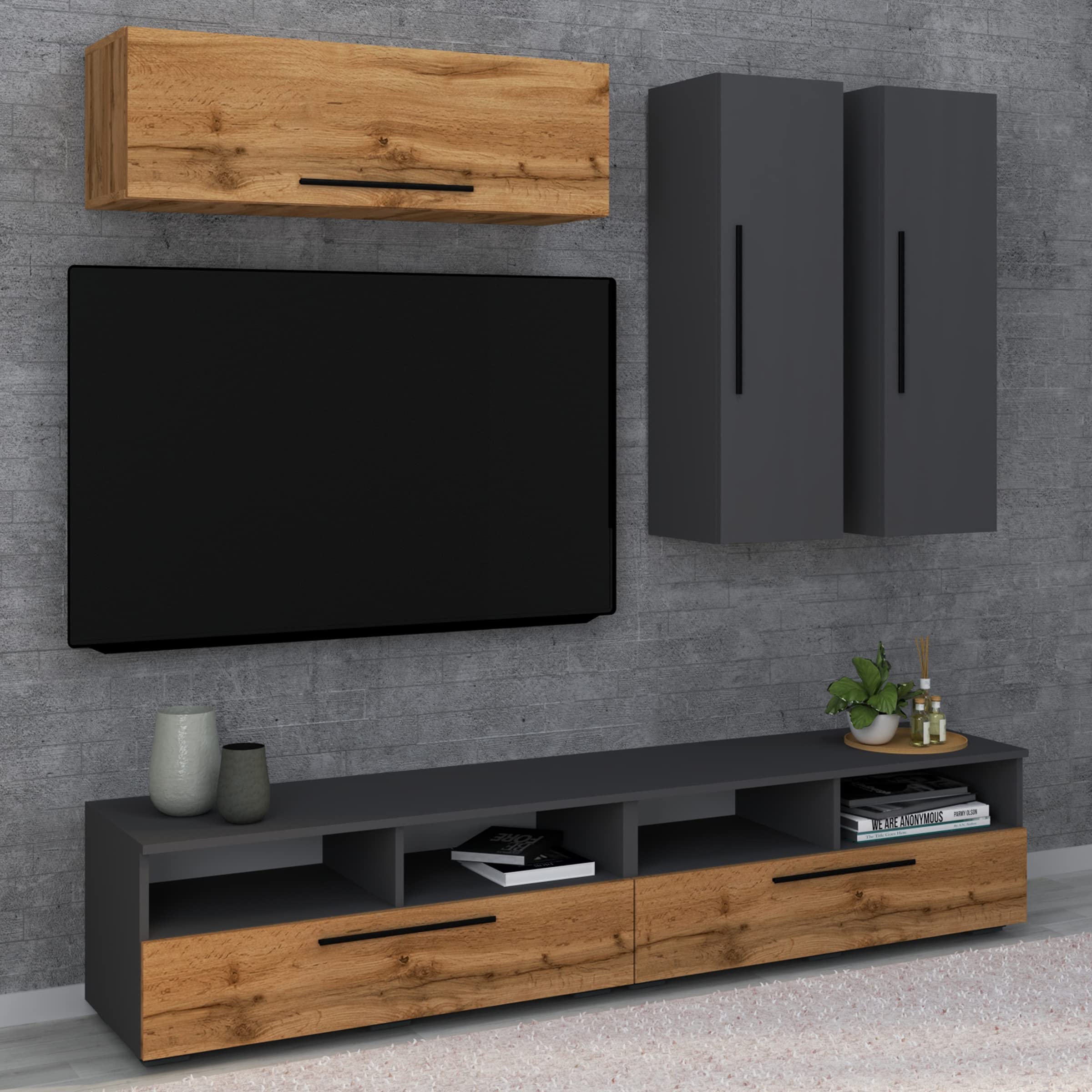 VCM Holzregal hängend | platzsparendes Regal | Maße: H. 30 x B. 95 x T. 30 cm | Elegantes Regal hängend | Aufbewahrungsregal | Bücherregal | Wandboard - Arila L Anthrazit