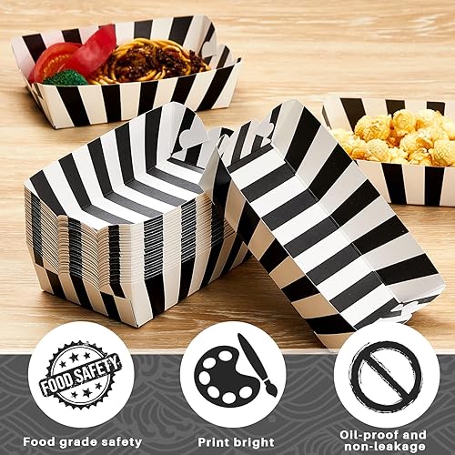 Miniatura 3 de 100 bandejas de papel a rayas para alimentos, botes de papel para alimentos, botes de papel para perros calientes, bandejas desechables para nachos,