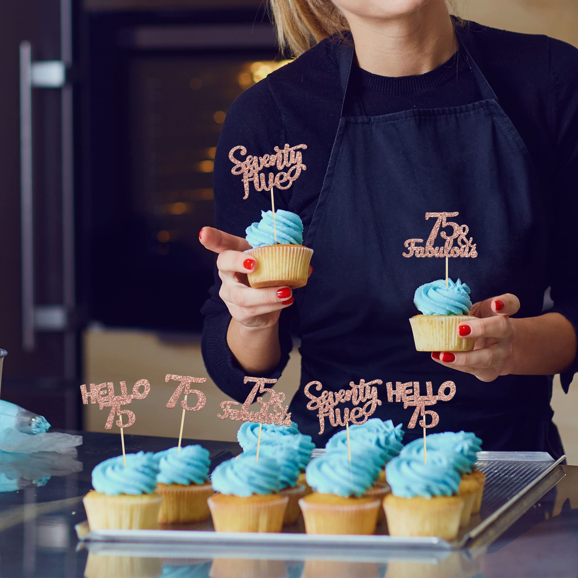 Lot De 24 Décorations à Paillettes Pour Cupcakes Avec Inscription « Happy 75th » Et Numéro 75 « Seventy Cheers To 75 » - Pour 75e Anniversaire De