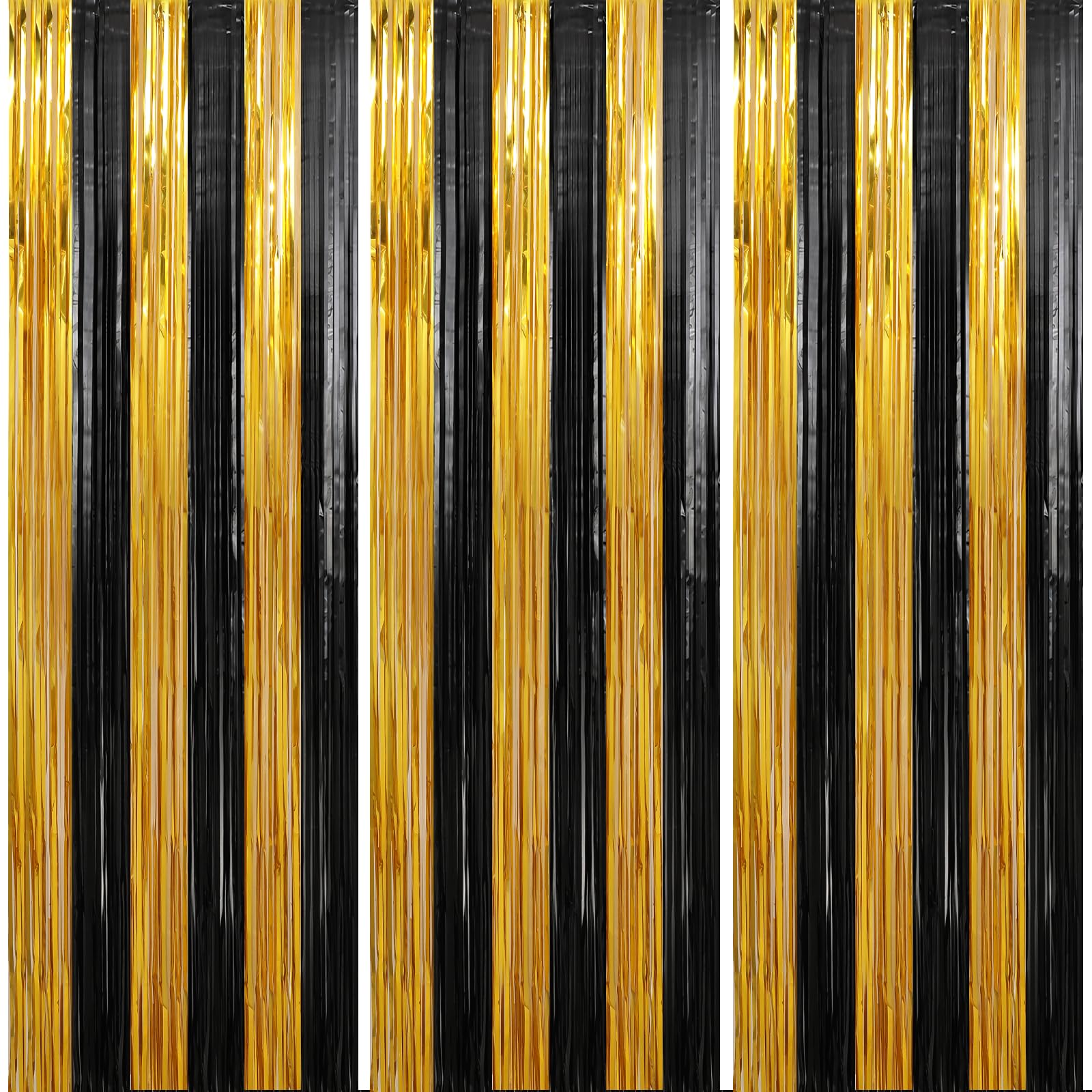 3 Pack 3.3 x 9.9 ft Black &amp; Gold Tinsel Streamers Party Decorations