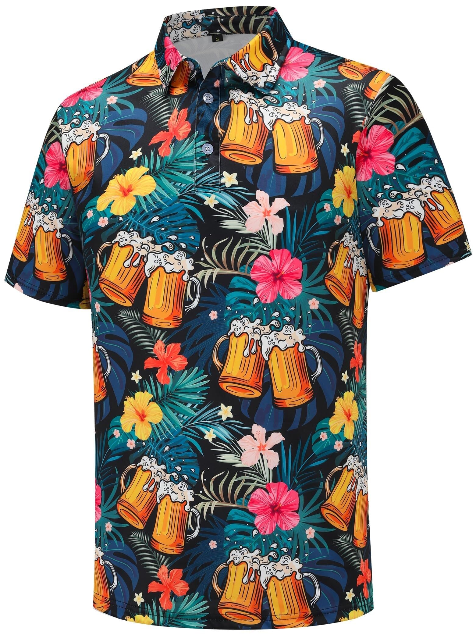 Lockenstab Men's Hawaiian Beer Golf Polo Shirts Funny Golf Shirts For Short Sleeve Performance Moisture Wicking Dry Fit Polo Golf Shirts(,Medium)