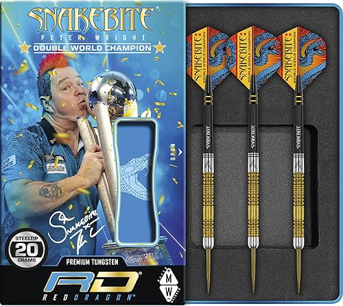 RED DRAGON Peter Wright Snakebite DWC Edición Especial Gold Plus 0.71 oz con Vuelos y Tallos (ejes)