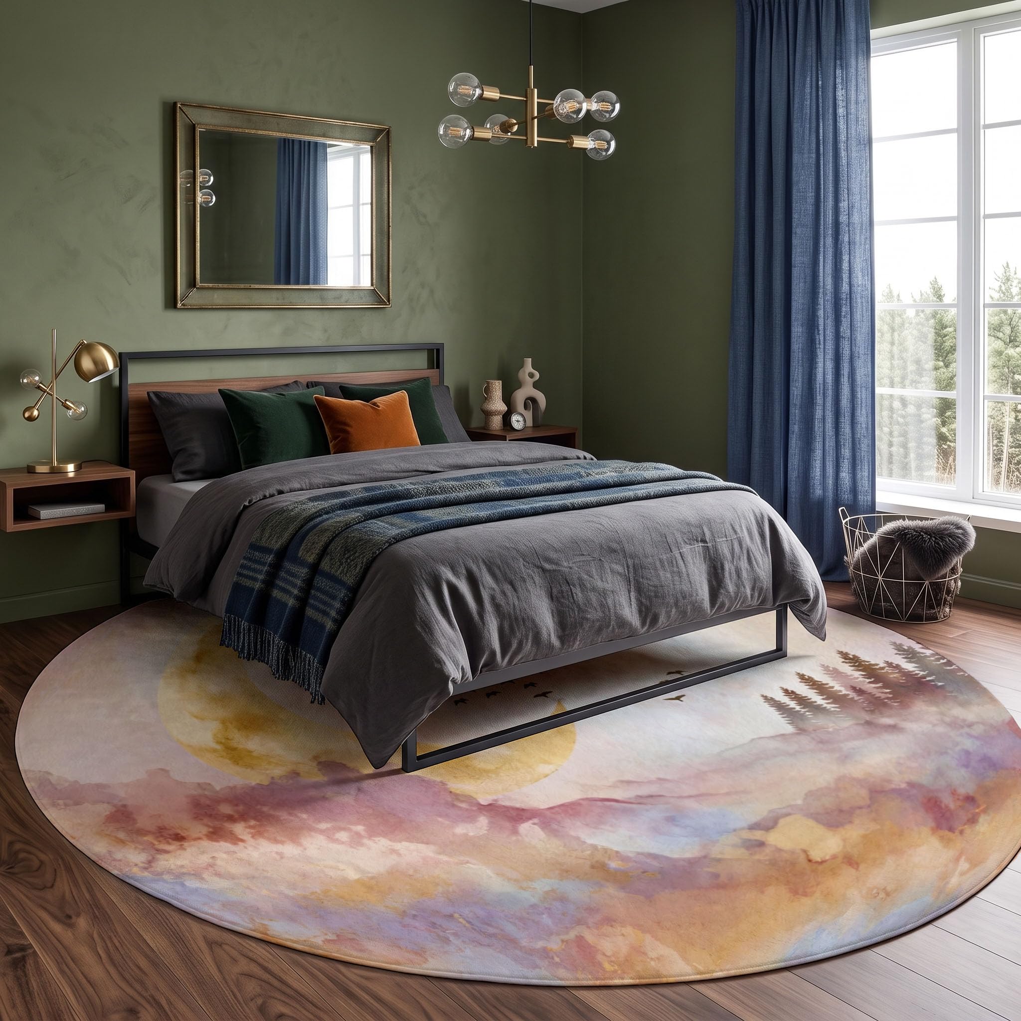 Lavable Tapis Rond Aquarelle Onirique