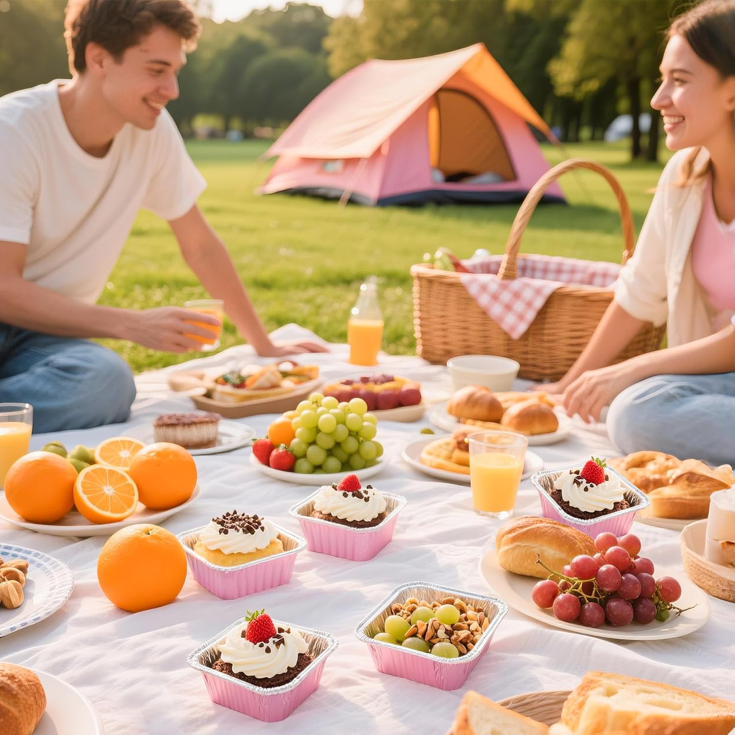 60 Pack Mini Cake Pans with Lids Mini Aluminum Pans, Disposable Loaf Pans Cupcake Liners with Lids for Pudding, Souffle, Party, Wedding(Pink, 5 oz) - Image 9