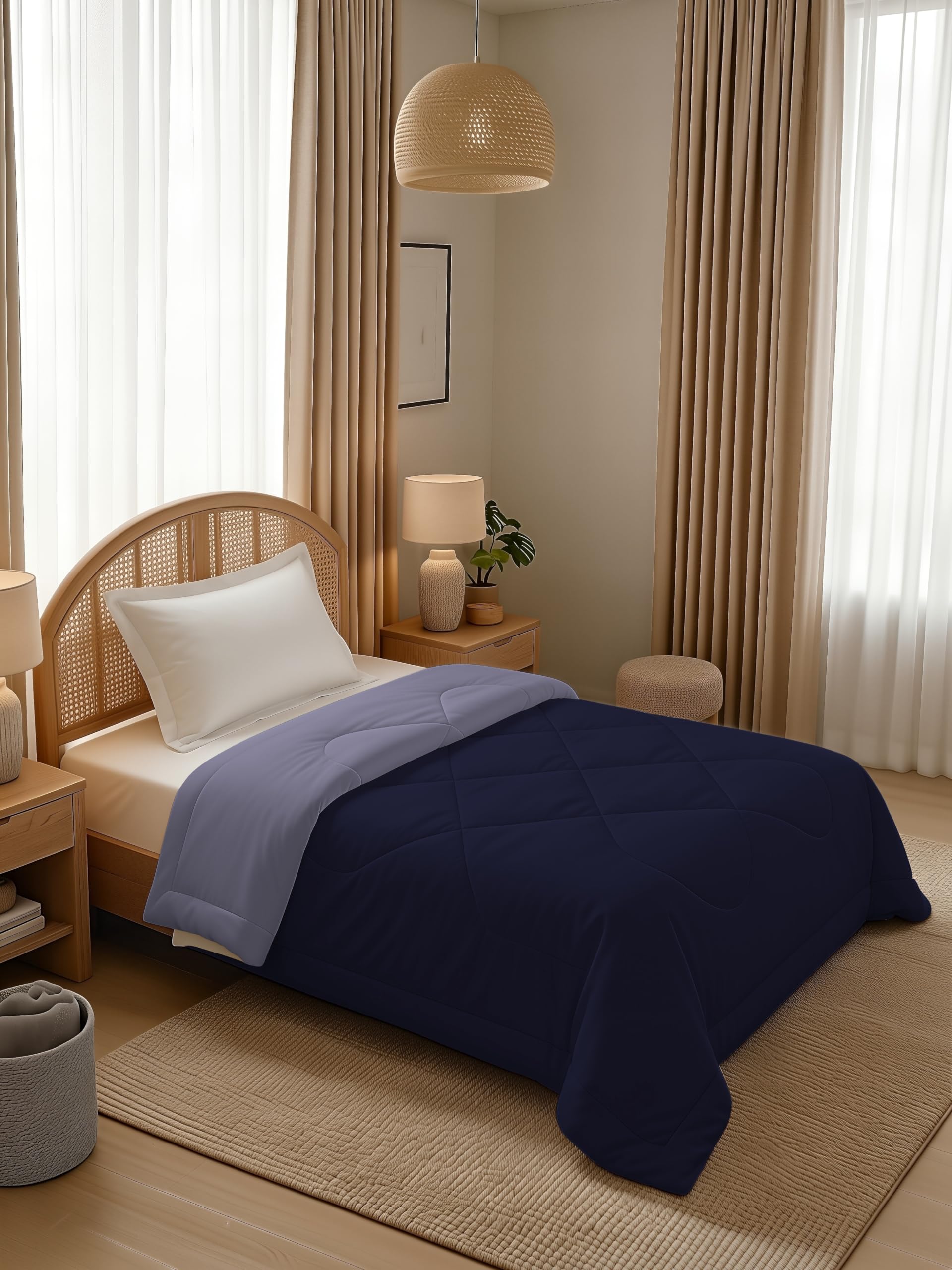 Reversible Comforter 220 GSM Single Bed Microfiber Reversible Solid AC Comforter/Blanket/Dohar | Blueberry-Violet-image-32