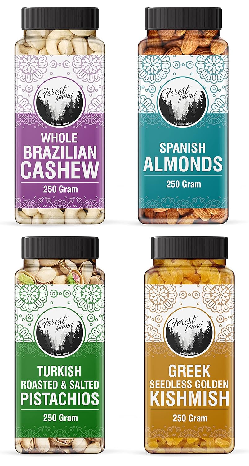 Forest Found Dry Fruits Combo Pack – 1 Kg (250g * 4) [Almonds, Cashews, Pistachios, Golden Seedless Raisins (Not Regular Green Raisin)] All Dry Fruit