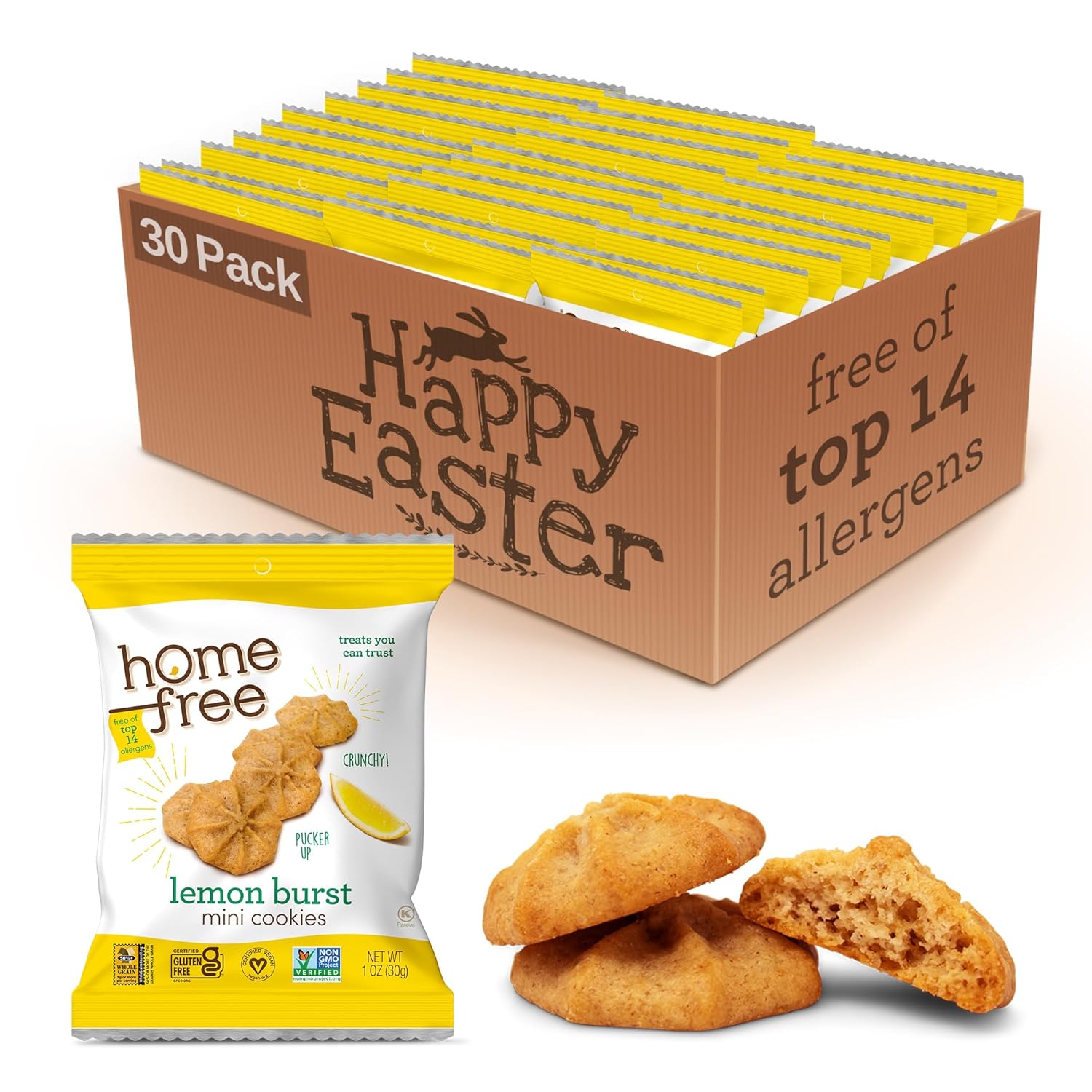 Homefree Treats You Can Trust Gluten Free Mini Cookies, Single Serve, Lemon Burst, 1.0 Ounce (Pack of 30)…