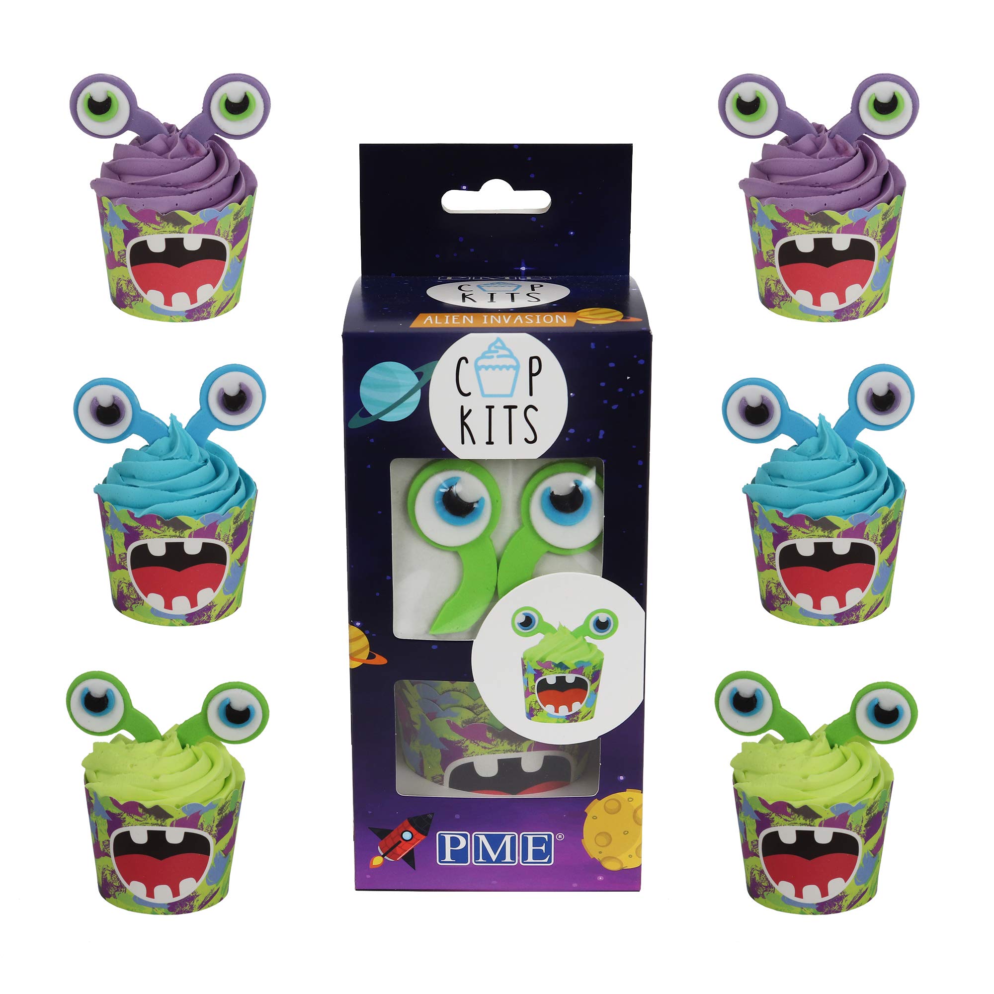 PME Halloween Alien Cupcake Decorating Kit | Fun Birthday Cake & Cupcake Toppers – Themed Baking Set for Holiday Parties & Family Celebrations