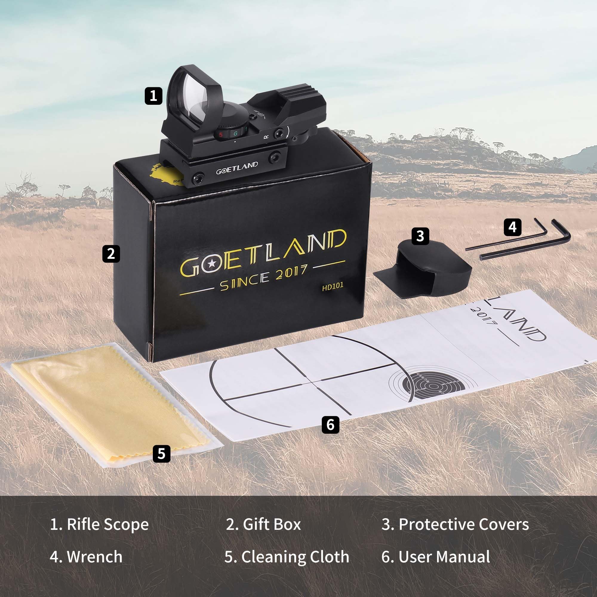 Goetland Gewehr Zielfernrohr 33mm Rotpunktvisier Red Dot Visier mit 4 Taktischen Rot Grün Schutz SFP 20mm Schiene für Airsoft Taktische Jagd Luftgewehr Sportschützen