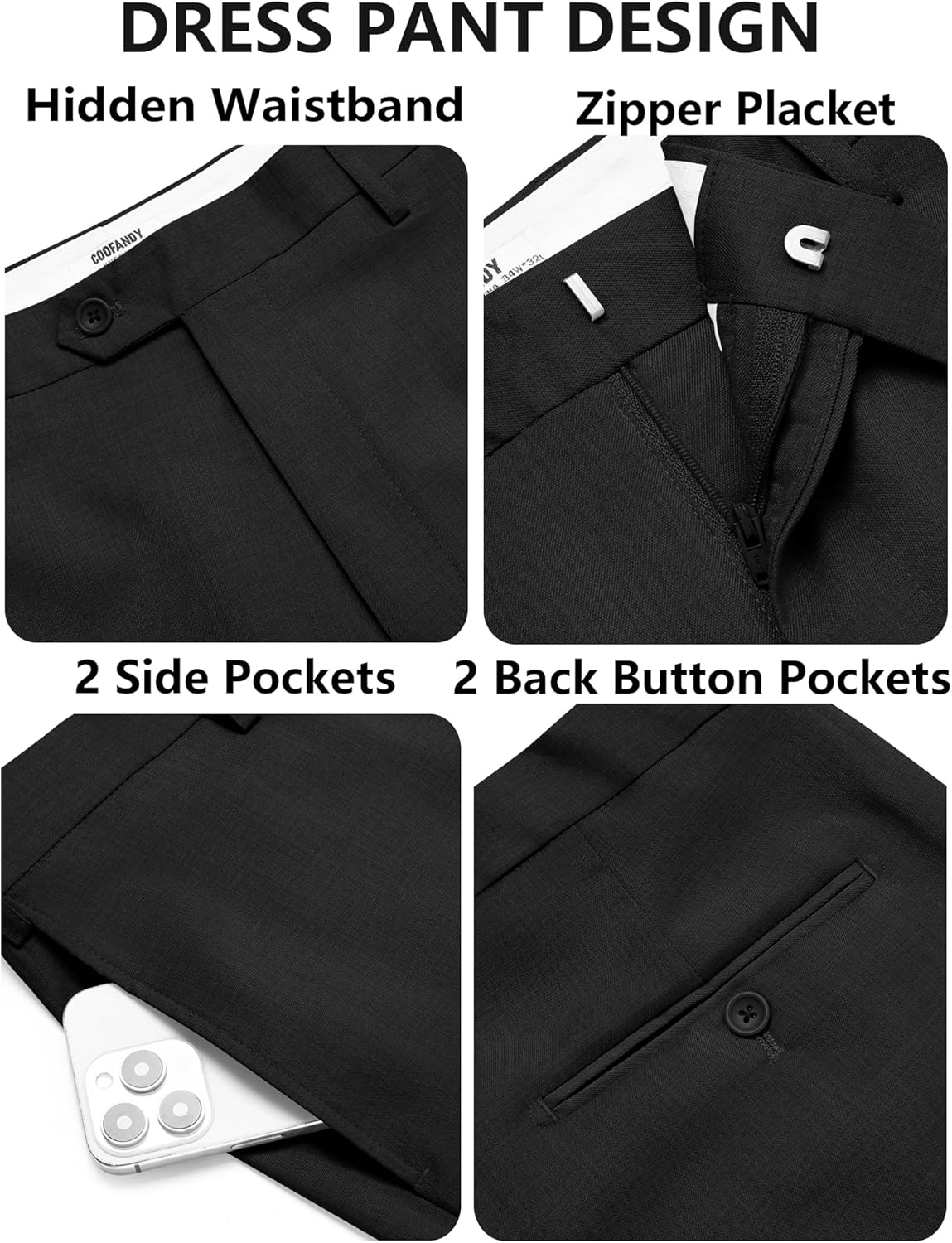 COOFANDY Men's Classic Fit Dress Pants Flat Front Straight Casual Pant Expandable Waist Suit Pant - Image 5
