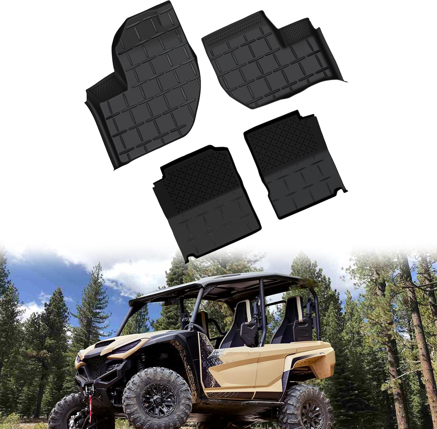 TPE Floor Mats Compatible with 2021-2025 Yamaha Wolverine RMAX4 1000; 2018-2020 Yamaha Wolverine X4 850 Accessories Anti-Slip Front Row Floor Slush Liner All Weather Protection (4PCS)
