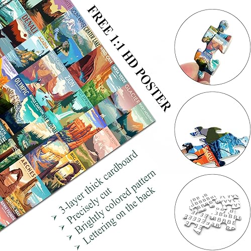 Miniatura 4 de Rompecabezas de Parques Nacionales para adultos, 1000 piezas, póster de viaje, rompecabezas de paisaje, incluyendo Zion Yellowstone Yosemite,