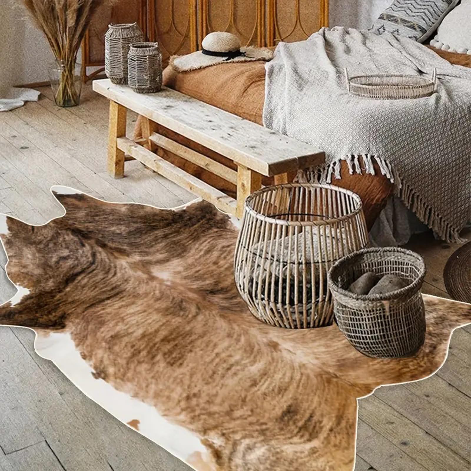 Tapis à Imprimé Zèbre, Tapis Peau de Vache Synthétique, Tapis de Salon en Suède Artificiel Doux, pour Cuisine, Chambre à Coucher, Bureau