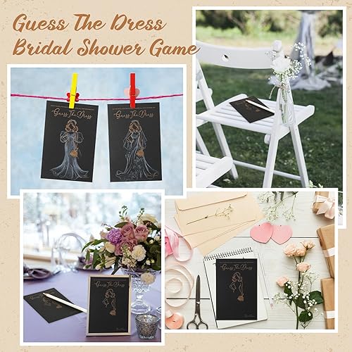 Miniatura 7 de Fulmoon Los juegos de despedida de soltera Guess The Dress para invitados incluyen tarjetas de juegos de ducha de boda, lápices solubles en agua,