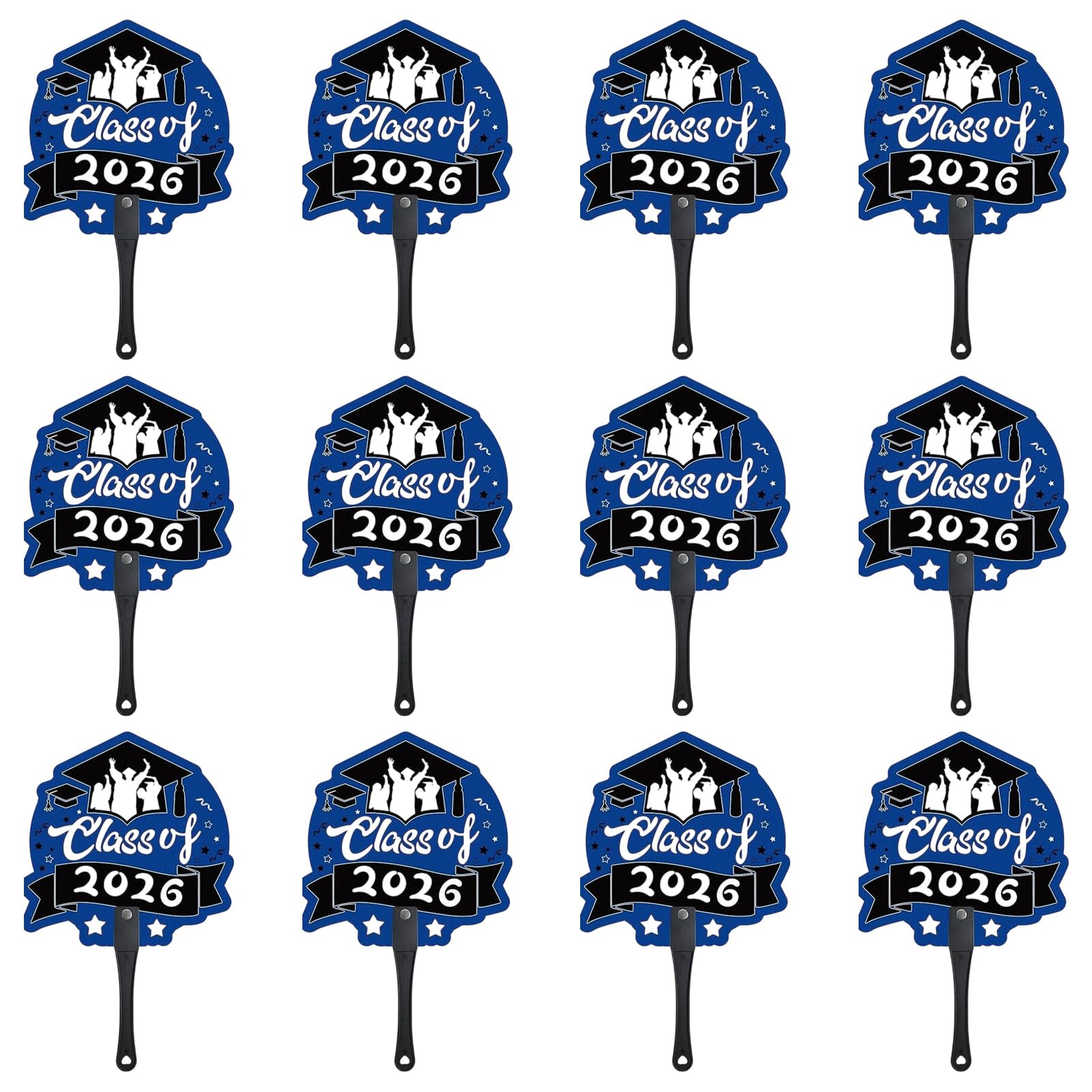 12Pcs Graduation Hand Fan Set 2026 Congrat Grad Handheld with Handle for Ceremony Decorations Parties Supplies Graduation Hand