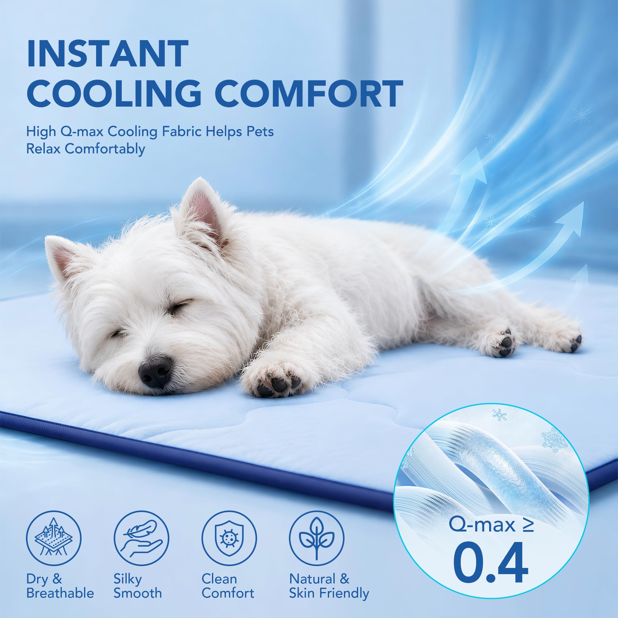 Deconovo Tappetino Rinfrescante per Cani e Gatti 102x74 cm, Tappeto Fresco Double Face con Tessuto Cooling e Morbida Spugna, Trapuntato e Lavabile, Materassino Estivo per Cuccia, Divano e Auto, Blu