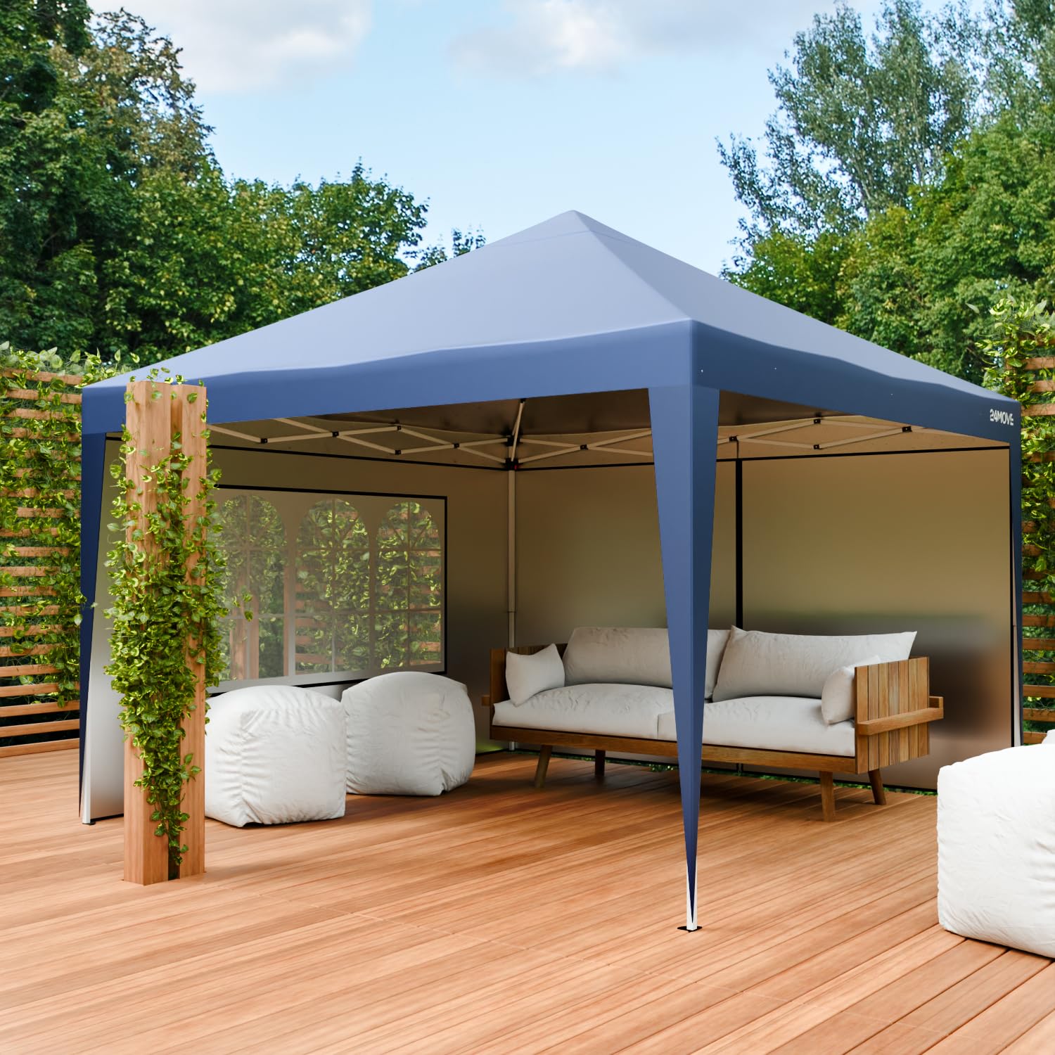 24MOVE® Pavillon Santos 3x3m Pop-Up UV-Schutz 50+ Wasserdicht & Winterfest mit Tasche faltbar & stabil, für Camping & Garten Faltpavillon - Partyzelt Blau
