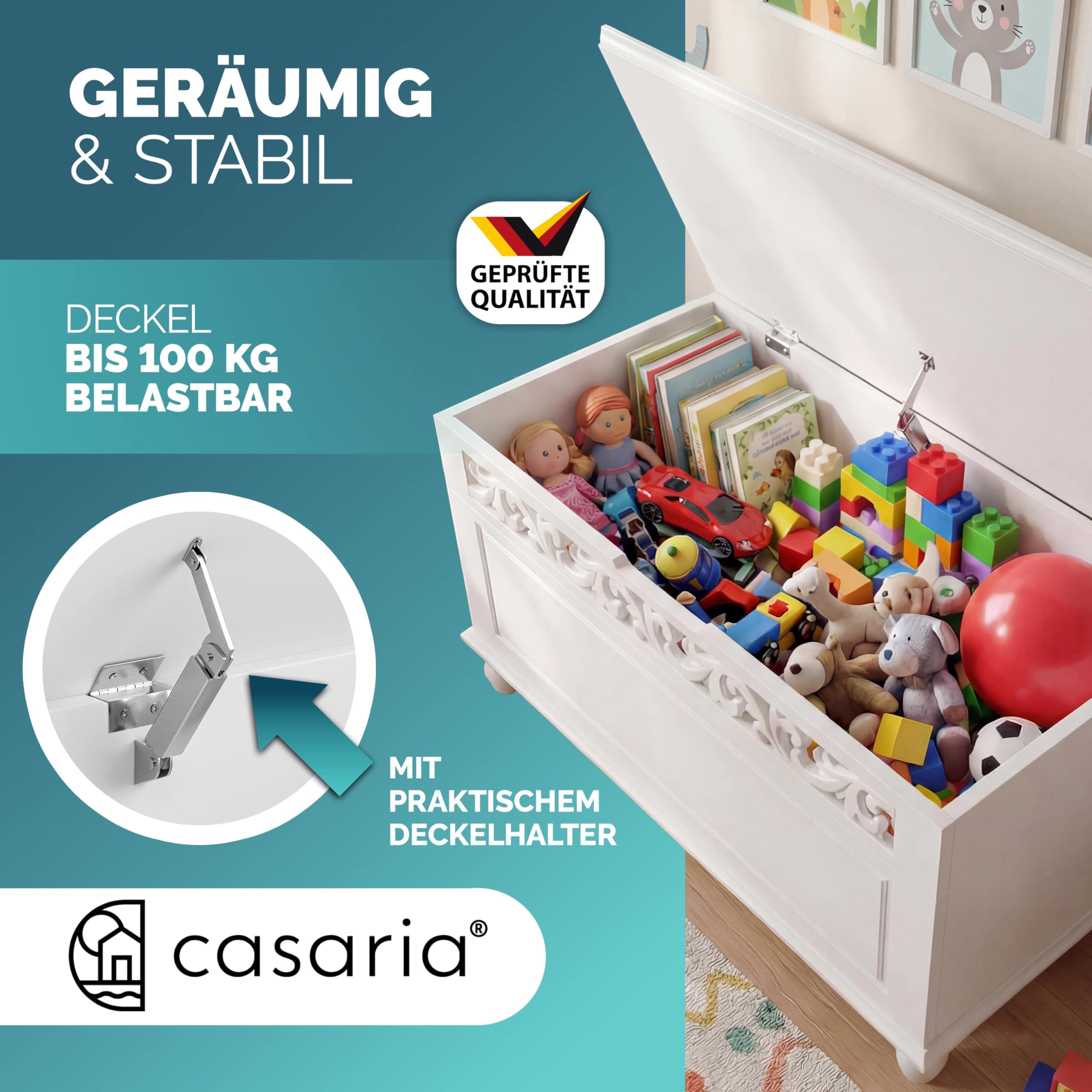 Casaria® Holztruhe Jersey mit Deckel groß klappbar XXL Stauraum Sitzbank Truhe Holzkiste Schatztruhe Box Schuhbank Truhenbank Wäschetruhe weiß 80x40cm