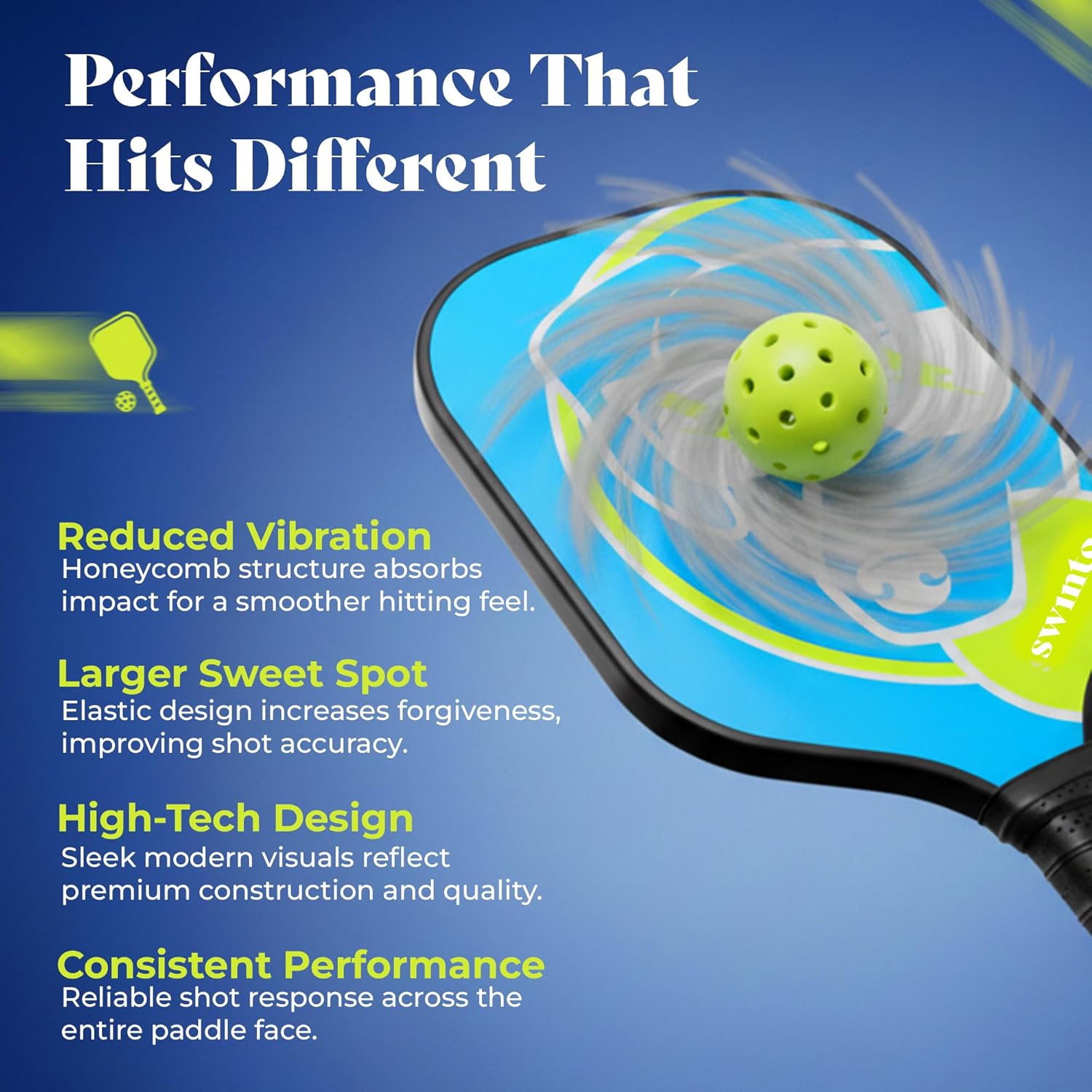 Swinton Pickleball Paddles, USAPA Approved Carbon Fiber Pickleball Paddle for Power, Control & Spin, Advanced Sweet Spot Textured Surface for Precision Shots Comfortable Anti-Slip Grip for Men & Women