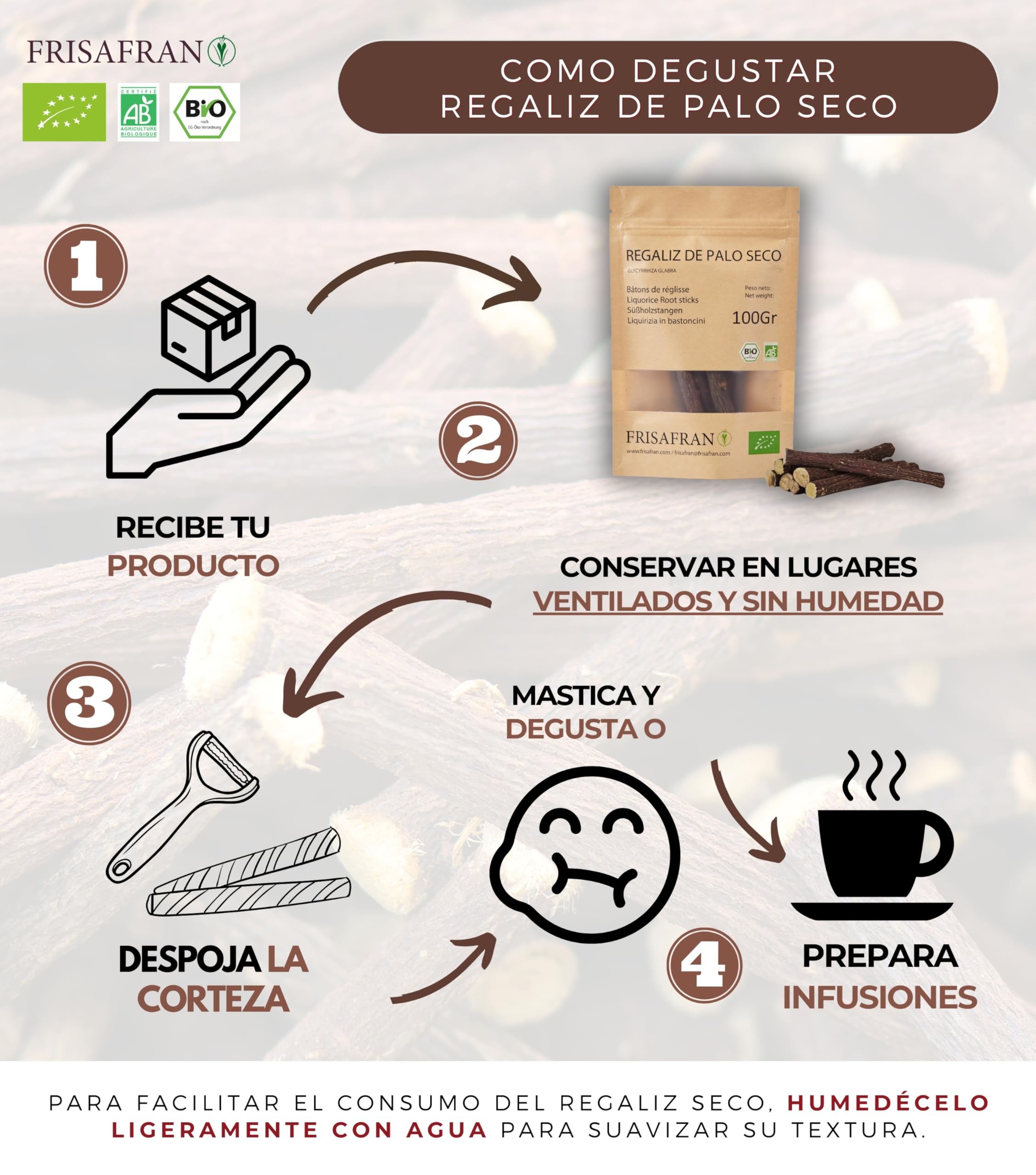 Regaliz de palo seco deshidratado natural ecológico 50g