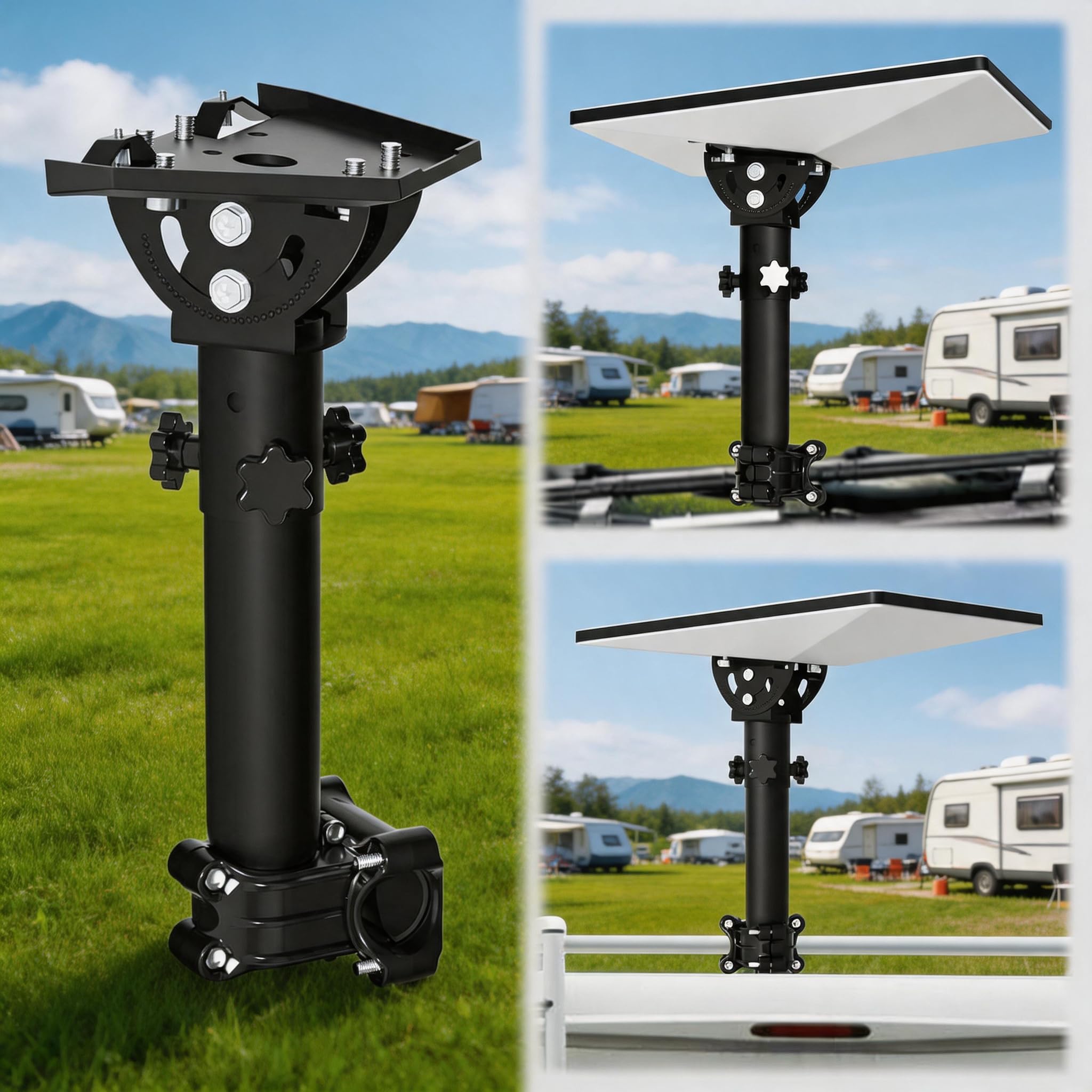 Support Starlink Mini, support de poteau à pince RV, réglable sur 160 degrés, équipé d'un adaptateur de tube Starlink Mini, réglable pour installation sur véhicule, camping-car, échelle et yacht.