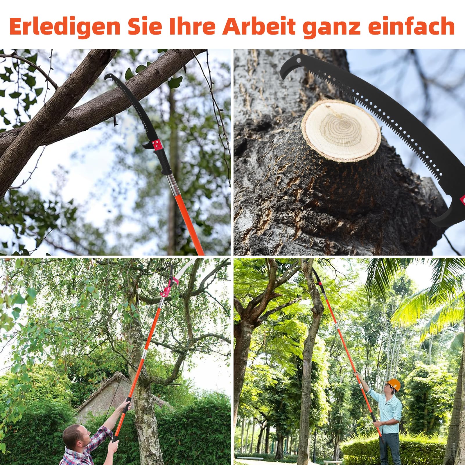 Astsäge mit Teleskopstiel 8m Höhenverstellbar 2,24m-8,24m Astsäge Teleskop Klinge aus Kohlenstoffstahl mit Tragetasche und 2 Sägeblätter Handsäge Stangensäge Handstielsäge Gartengeräte-Set (A)