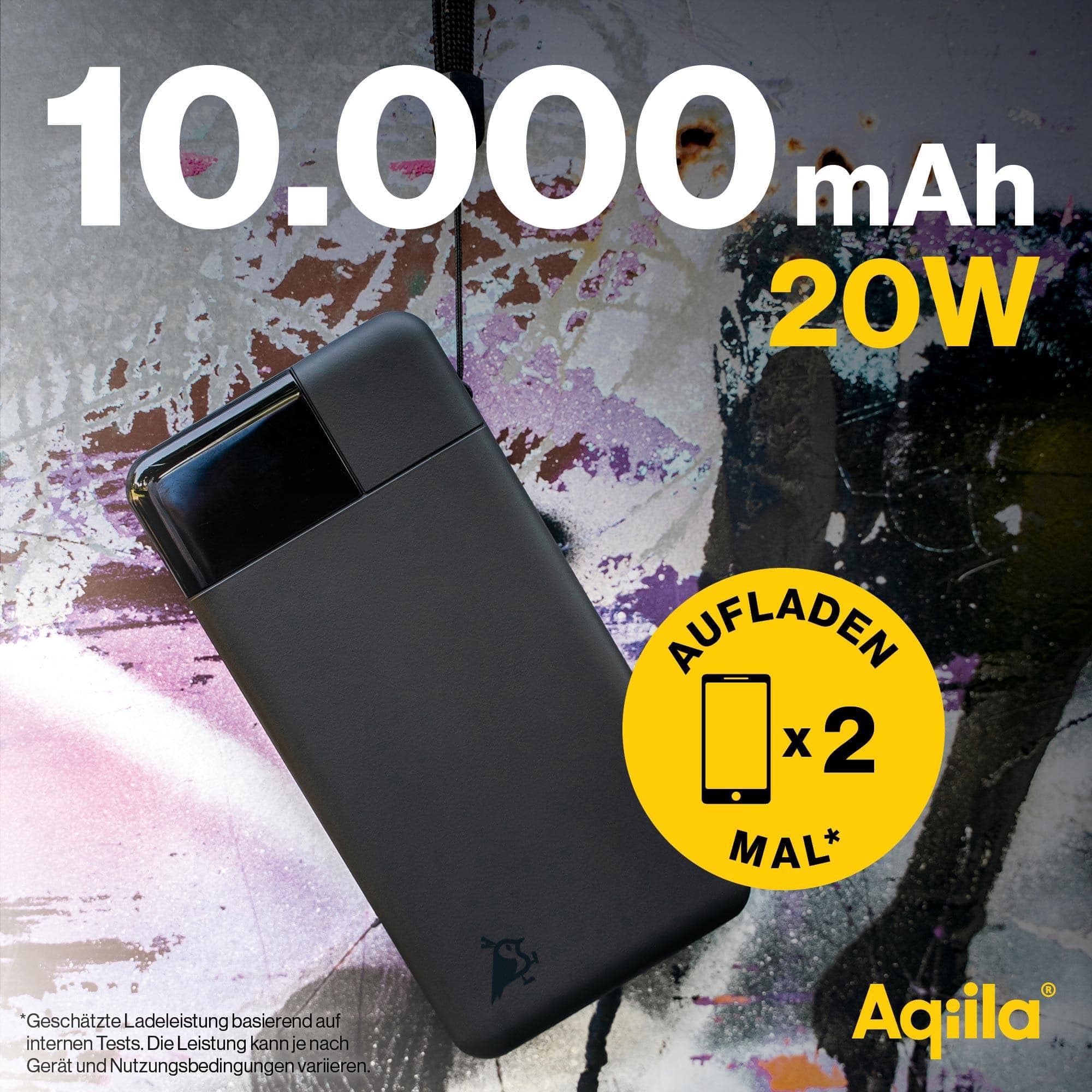 Powerbank 10000mAh, 20W, LED-Display, 2X USB-C, 1x USB-A, tragbares Ladegerät, Pass-Through-Laden, leicht und kompakt, Soft-Touch-Oberfläche, Powerbird Schwarz in plastikfreier Verpackung