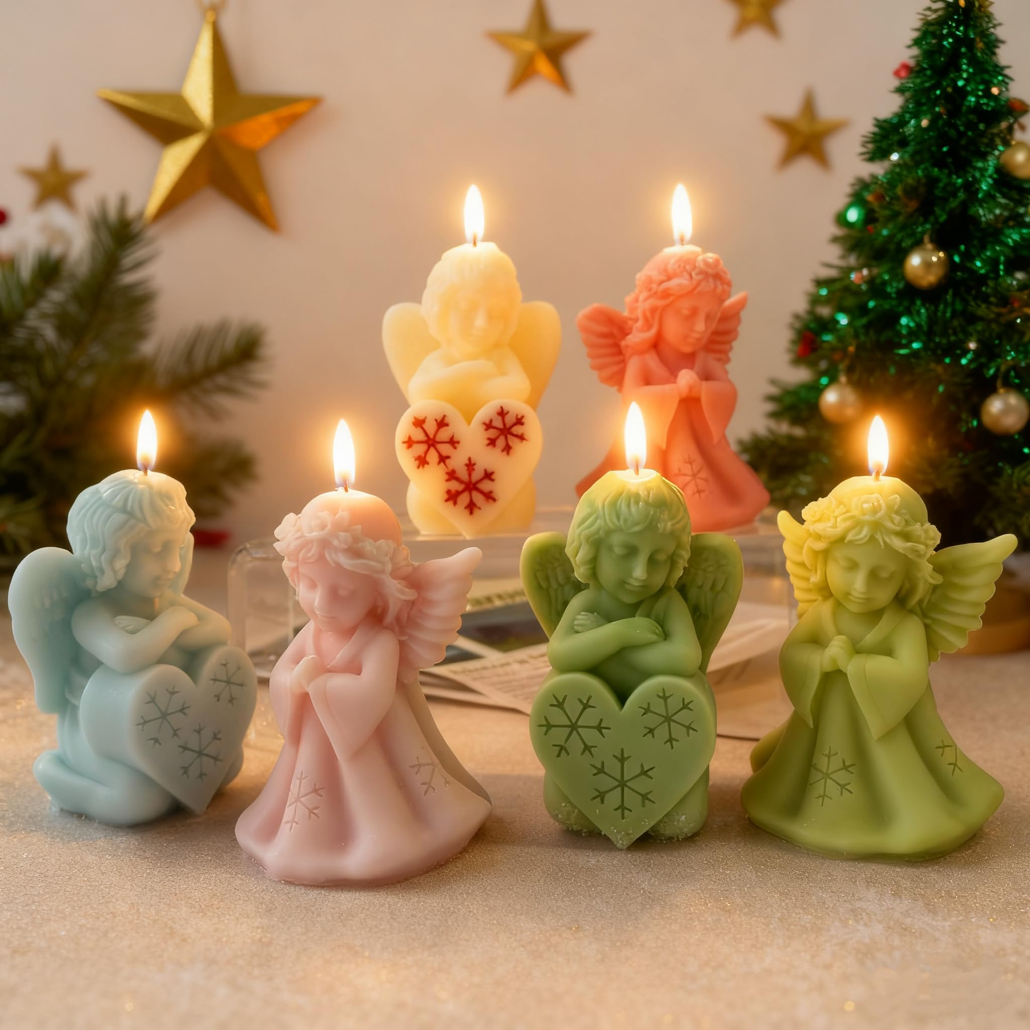 Stampi per Candele Natalizie, Stampi in Silicone per Candele, 2 Pezzi 3D Stampo per Candele Albero di Natale, Candle Mould per Candele Profumate Sapone, Decorazioni Natale (Angelo)
