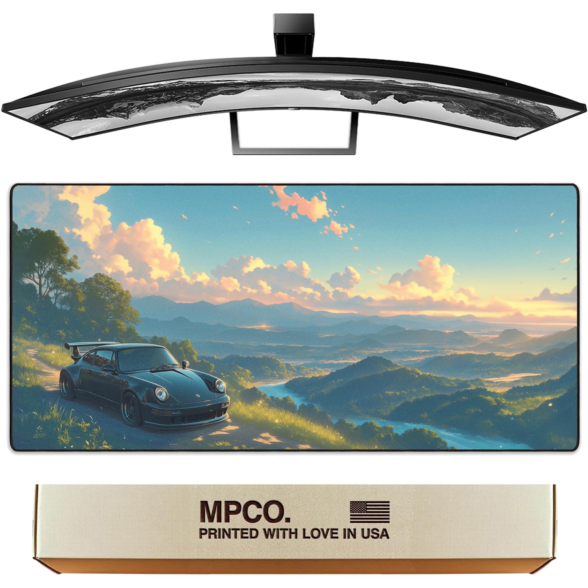 MPCO. Original Large Gaming Desk Mat – 36" x 17" Aeroglyde Manga Motors Porsche-Blue Full Desk Mouse Pad for Smooth Precision – Non-Slip, Washable