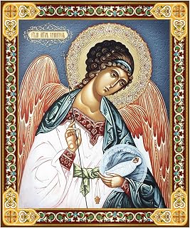 Needzo Guardian Angel Orthodox Icon, Wooden Plaque Gold Foil Accent Cross on Back, 3 x 2.5 Inches