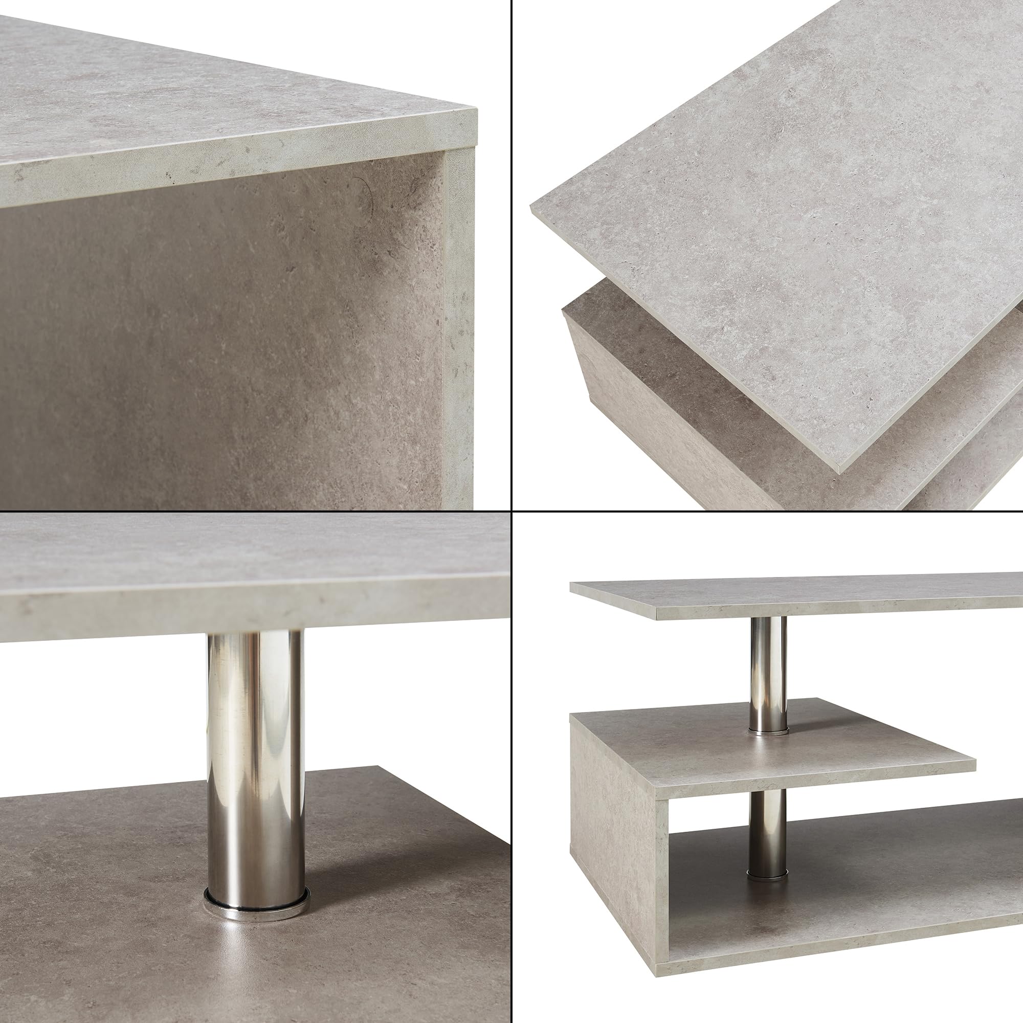 [en.casa] Table Basse de Salon Design Intemporel avec Étagère de Rangement Plateau Rectangulaire Surface de Stockage Panneau de Particules 90 x 50 x 41 cm Effet Béton Clair