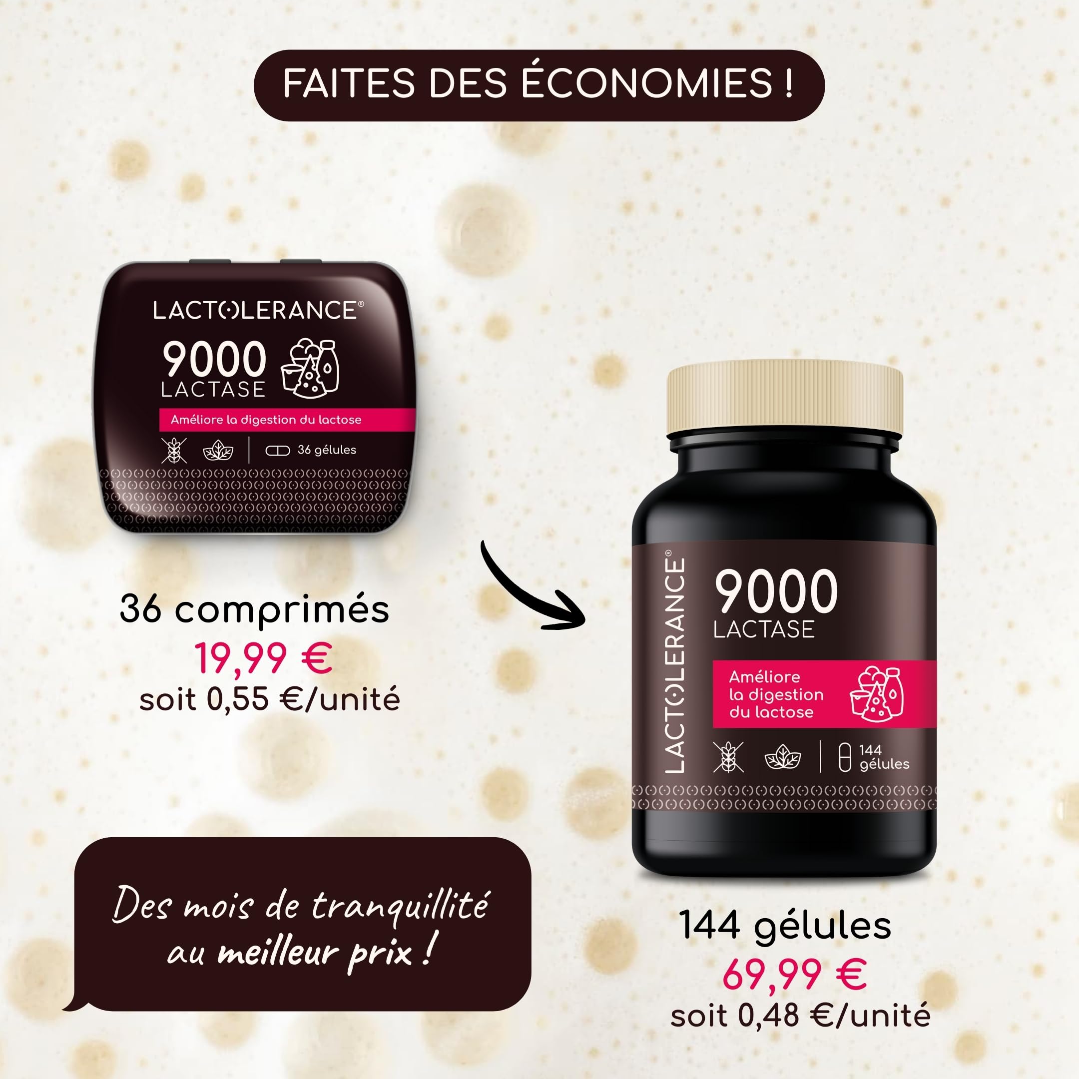 Lactase 9000 FCC Enzymes Digestives 144 Gélules - Complément Alimentaire Intolérance Lactose