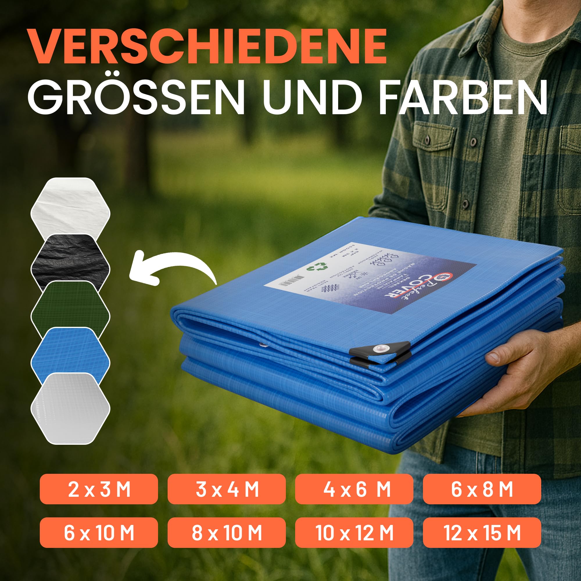 Perfect Cover's Abdeckplane | Gewebeplane | Bodenplane | Gartenplane Zeltunterlage für Camping & Outdoor Garten wasserdichte Plane mit Ösen Viele Größen & Farben 3x4m 12m² 150 g/m², Weiß