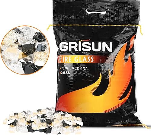 Miniatura 7 de GRISUN Vidrio de fuego de 30 libras para hoguera, rocas de vidrio templado reflectante de 12 pulgada de alto brillo, decorativo para chimenea